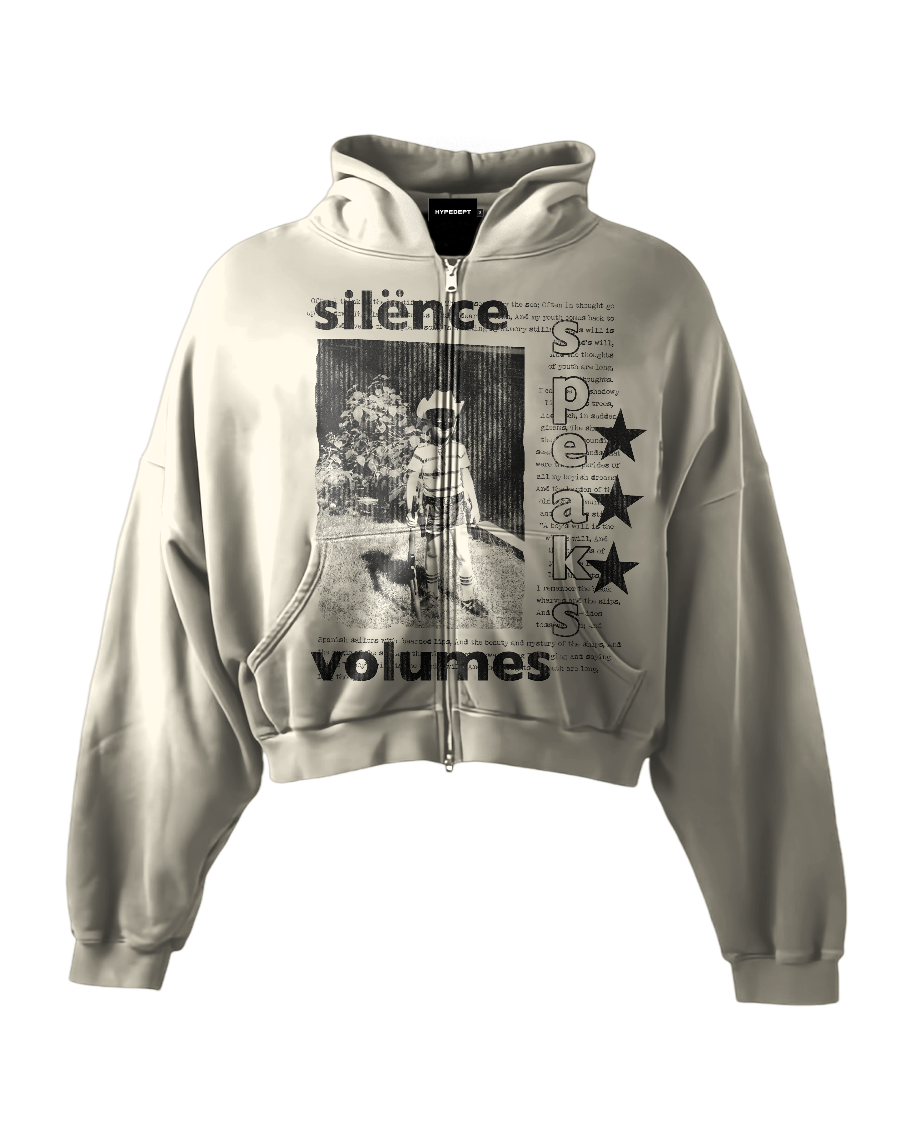 'SILENCE SPEAKS VOLUMES' HEAVYWEIGHT BOXY ZIPUP HOODIE