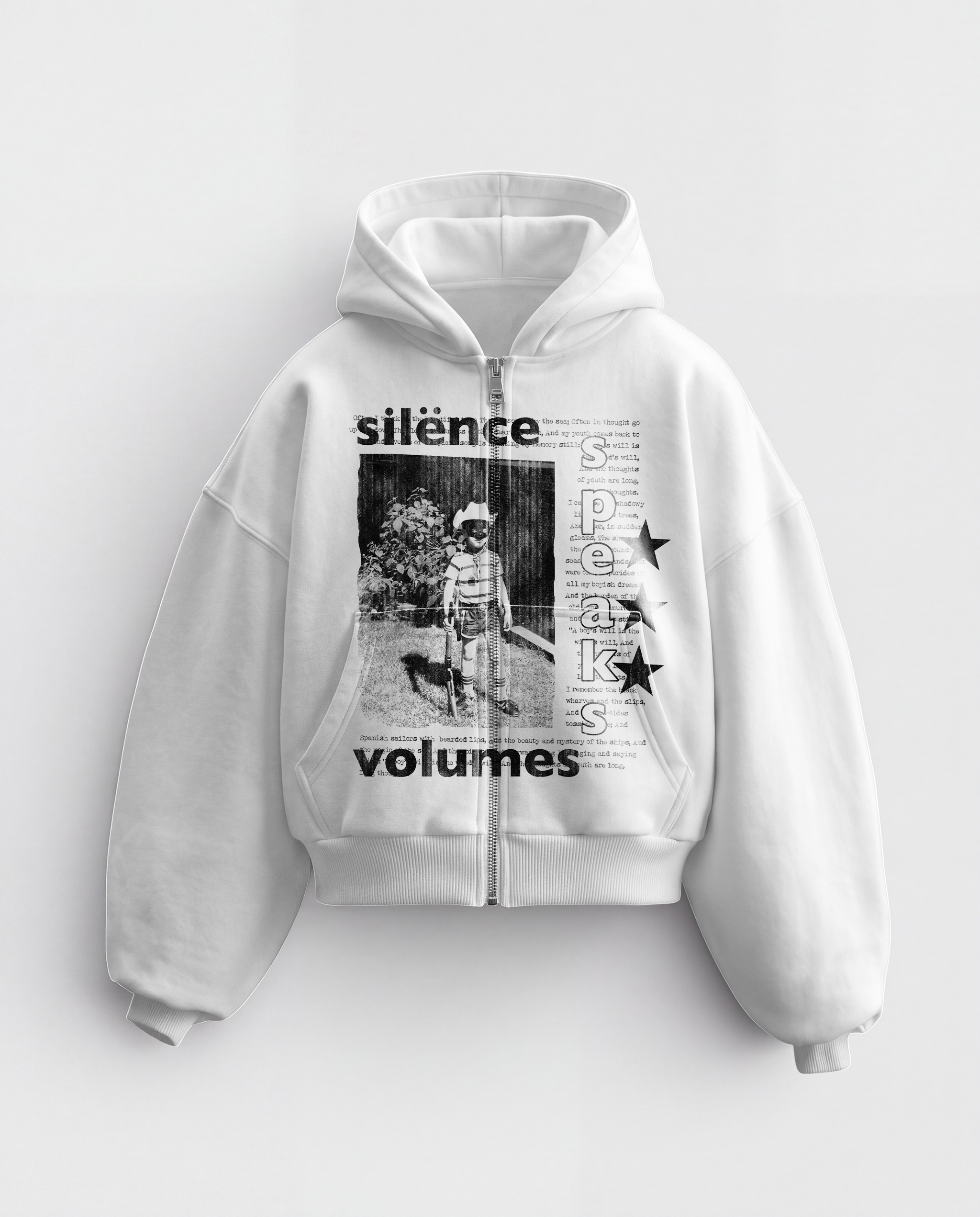 'SILENCE SPEAKS VOLUMES' HEAVYWEIGHT BOXY ZIPUP HOODIE