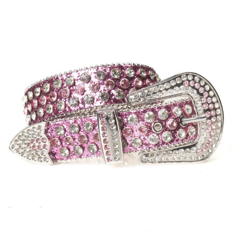 CC BELT 20 MM IN DEEP PINK SMOOTH CALFSKIN GOLD HARDWARE ATTACH RHINSTONE