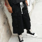 WAXED DENIM LONG CARGO SHORTS