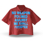 'NO WEAPON FORMED' PLAID BUTTON SHIRT