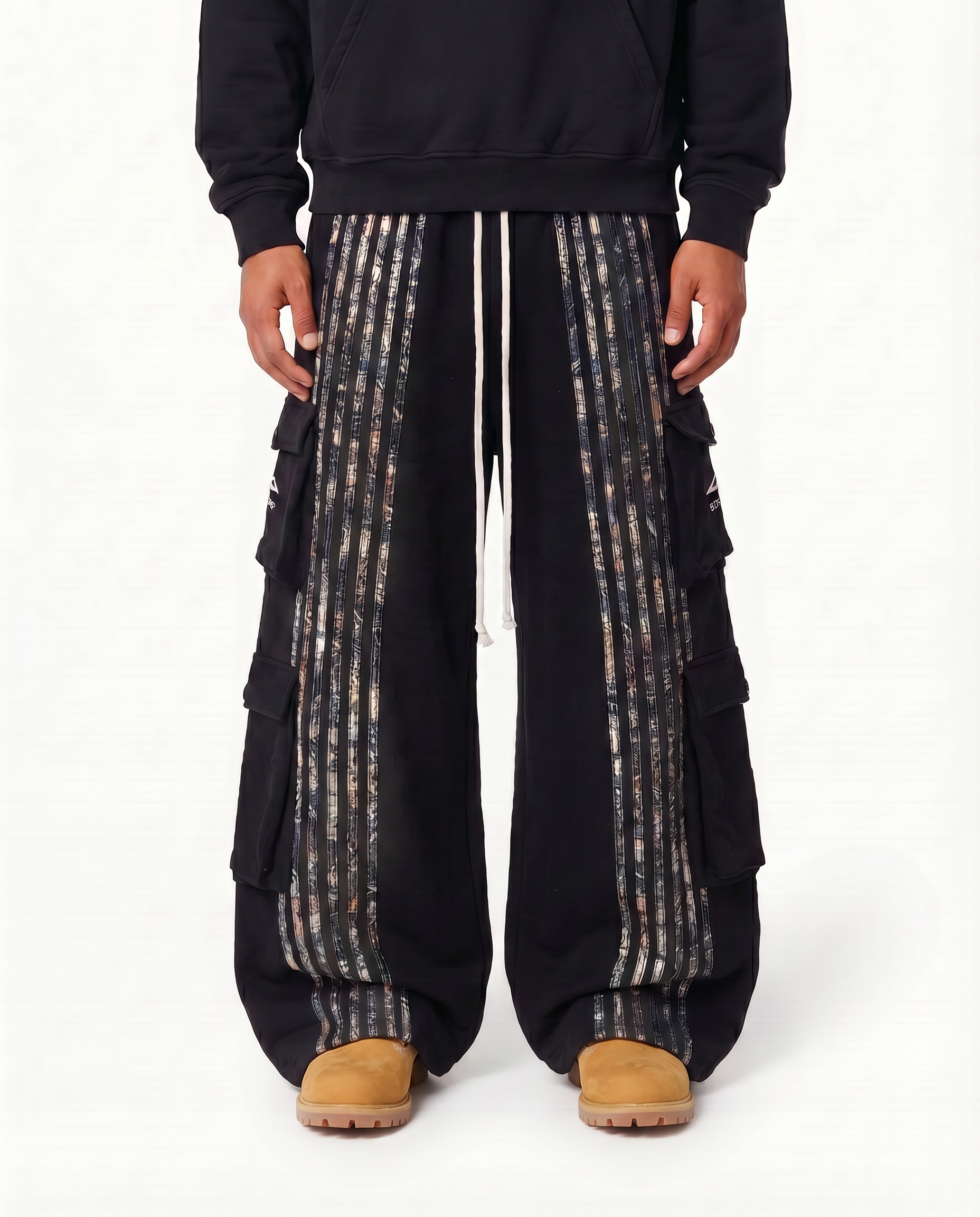 ARCHIVE HUNTER CARGO STRIPE SWEATPANTS CAMO - BLACK