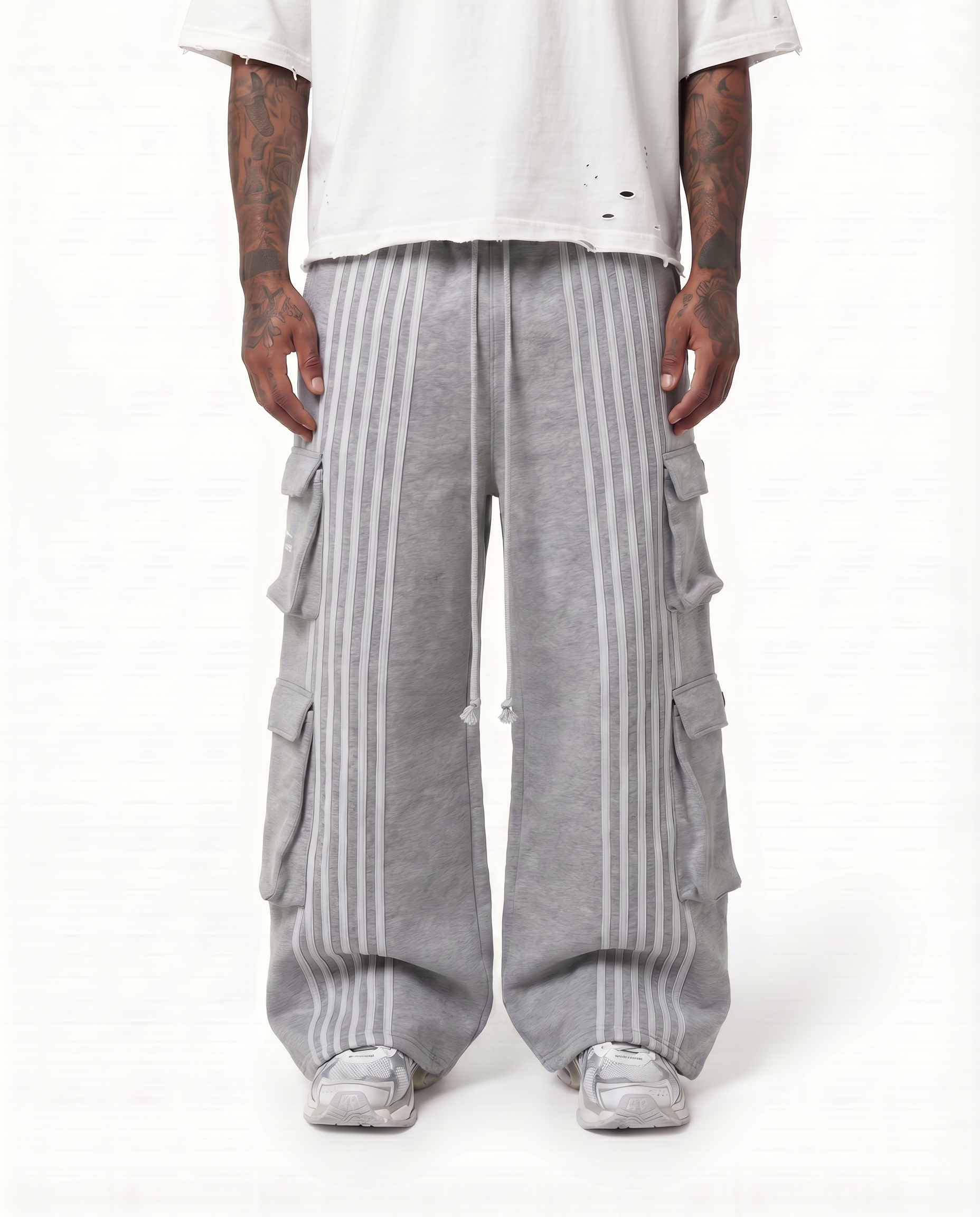 ARCHIVE CARGO STRIPE SWEATPANTS - GRAY