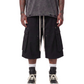 WAXED DENIM LONG CARGO SHORTS