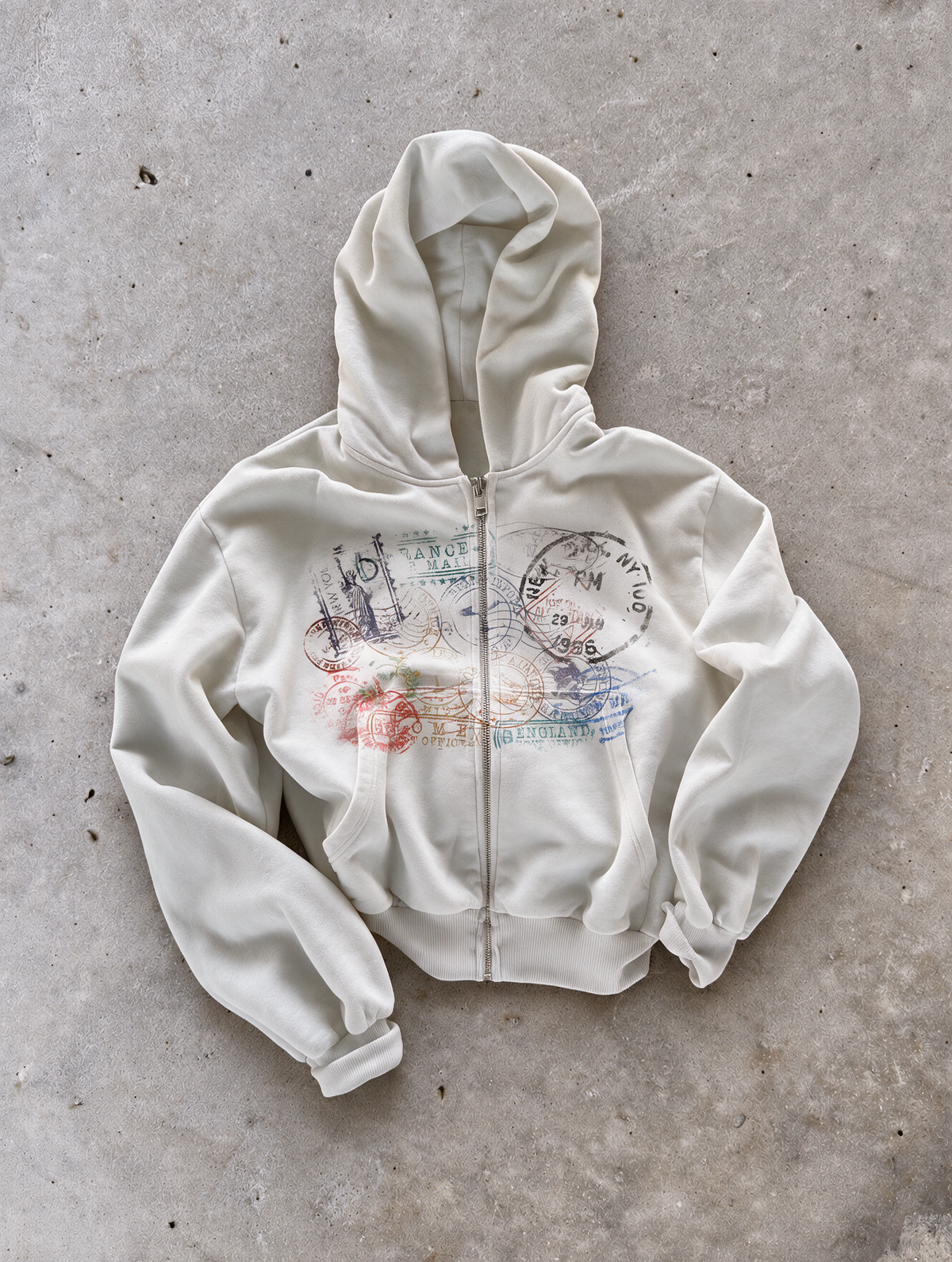 'STAMPS II' HEAVYWEIGHT BOXY ZIPUP HOODIE — White — additional product view