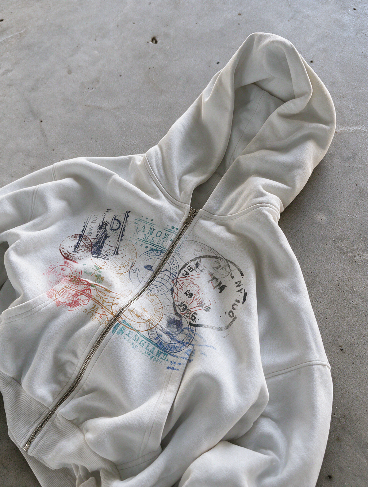 'STAMPS II' HEAVYWEIGHT BOXY ZIPUP HOODIE — White — additional product view