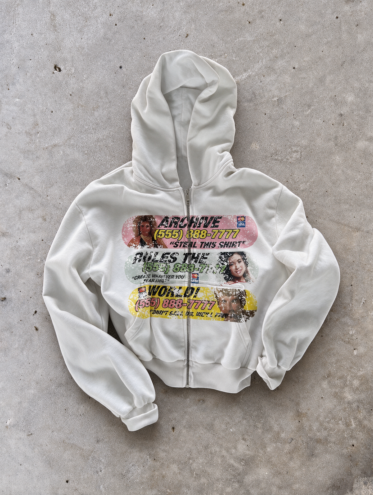 'HOTLINE' HEAVYWEIGHT BOXY ZIPUP HOODIE — White — additional product view