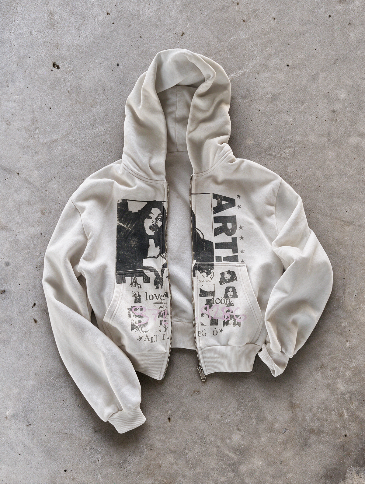 'ART!' HEAVYWEIGHT BOXY ZIPUP HOODIE — White — additional product view