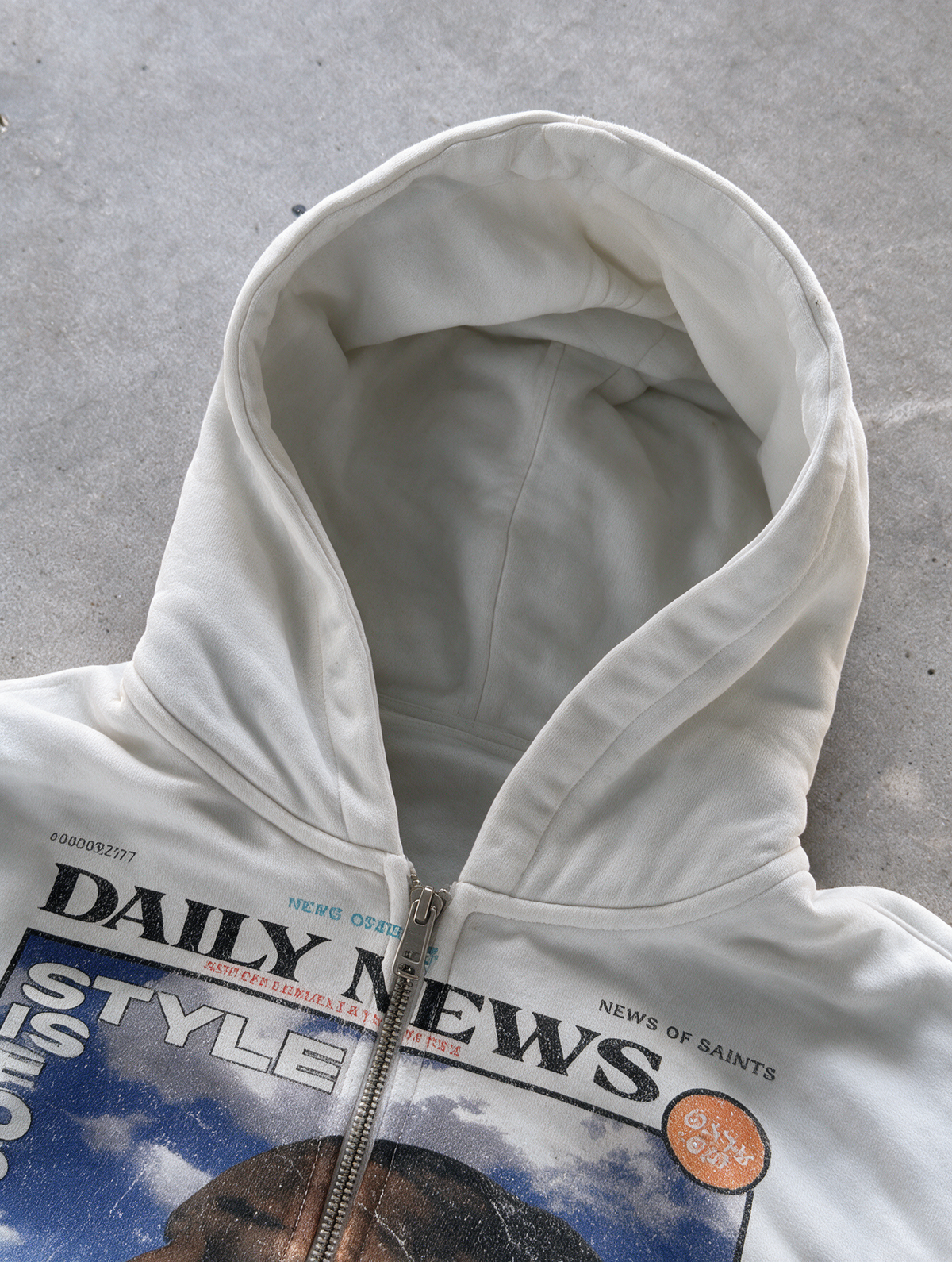 'ROCKY' HEAVYWEIGHT BOXY ZIPUP HOODIE — White — additional product view