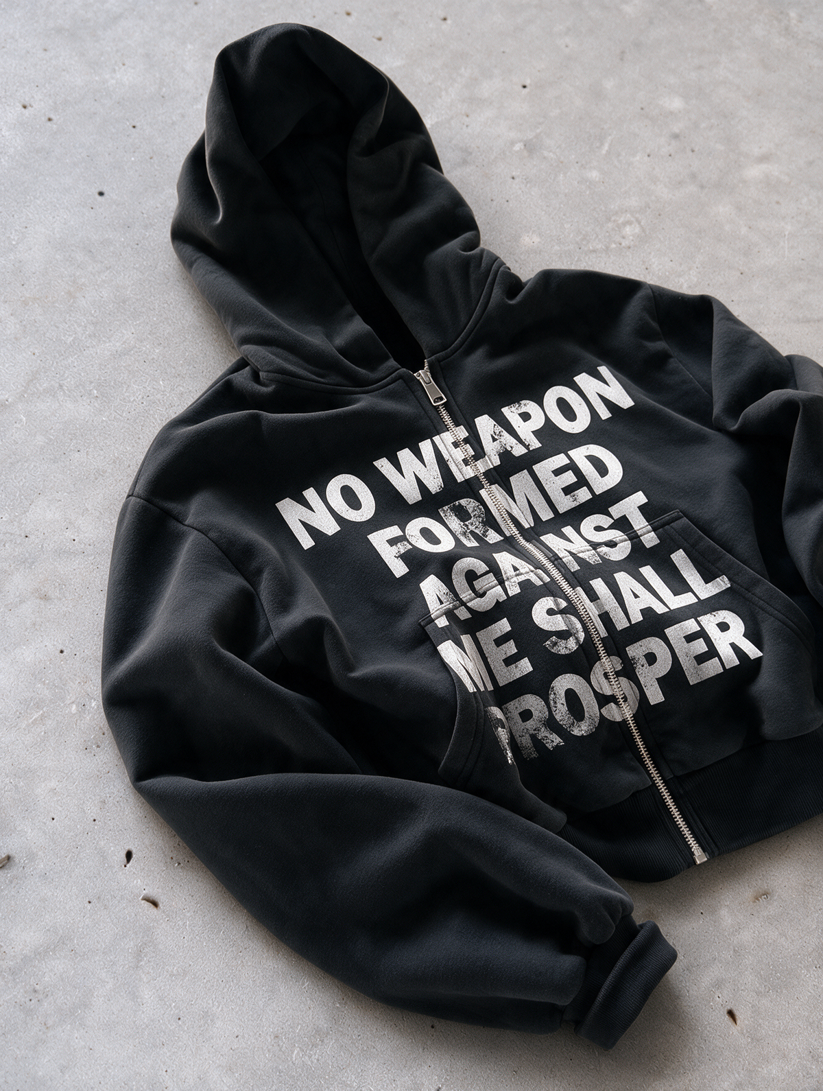 'NO WEAPON FORMED' HEAVYWEIGHT BOXY ZIPUP HOODIE — Black — additional product view