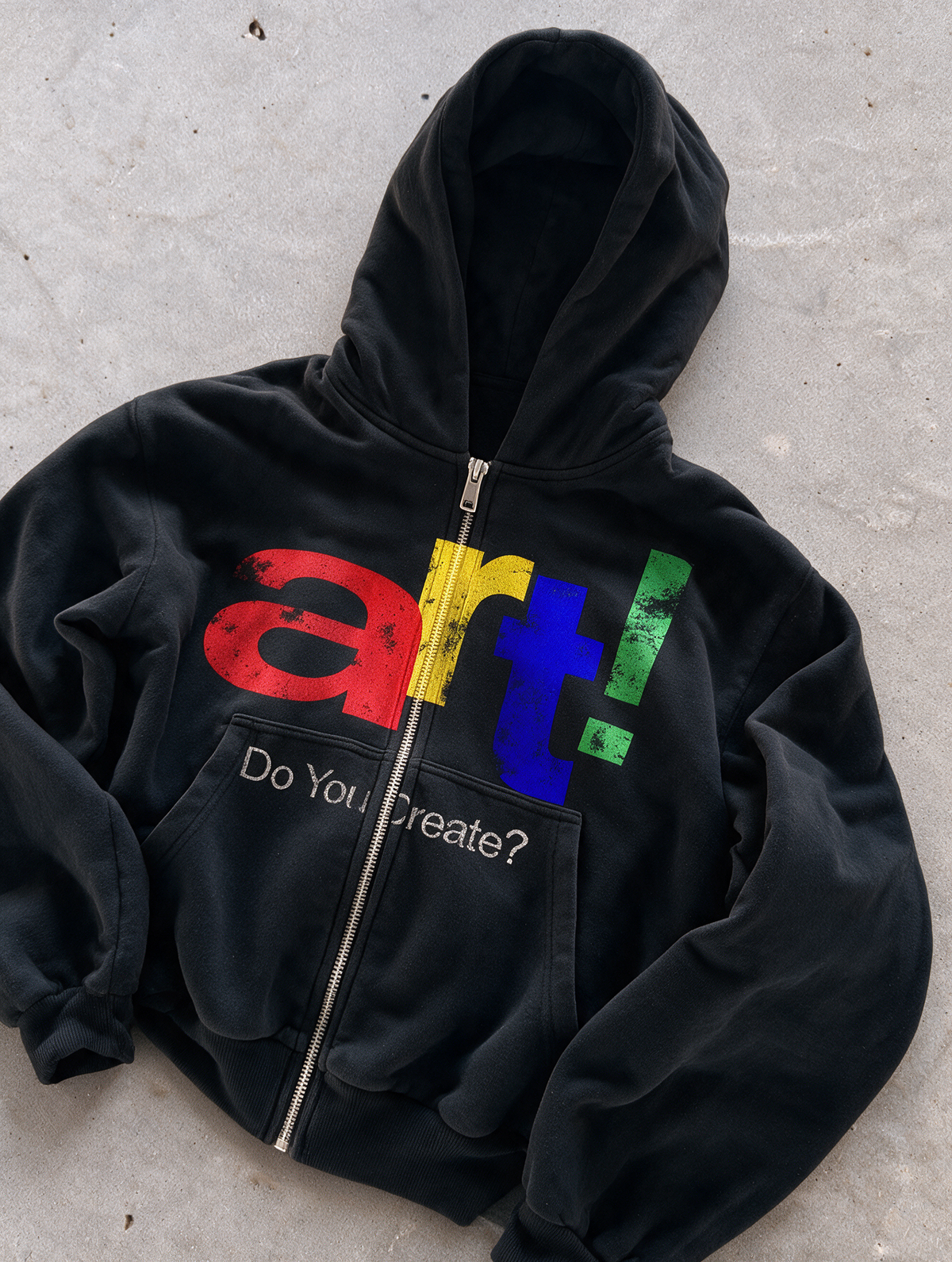 'DO YOU CREATE?' HEAVYWEIGHT BOXY ZIPUP HOODIE — Black — additional product view