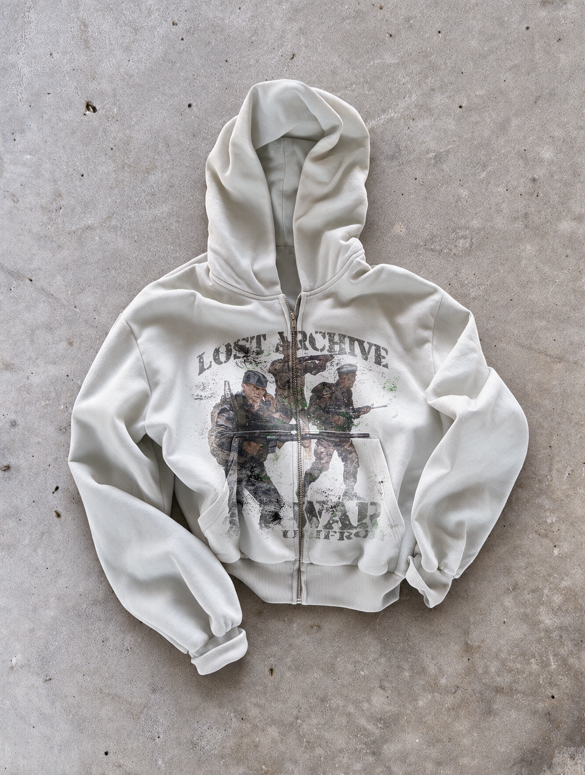 'LOST ARCHIVE II' HEAVYWEIGHT BOXY ZIPUP HOODIE — White — additional product view