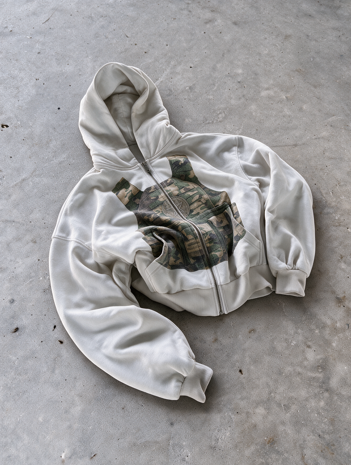 'LOST ARCHIVES IV' HEAVYWEIGHT BOXY ZIPUP HOODIE — White — additional product view