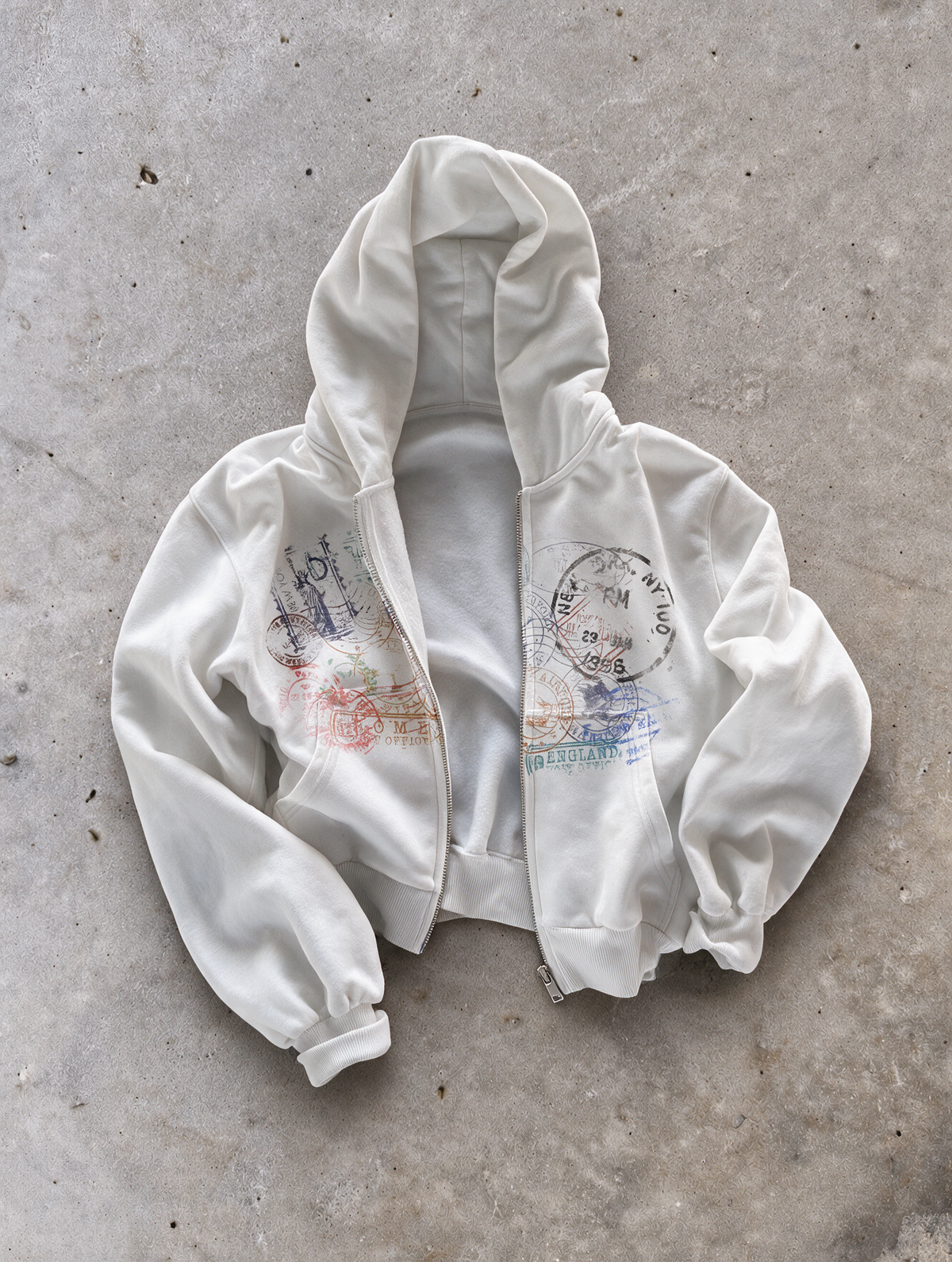 'STAMPS II' HEAVYWEIGHT BOXY ZIPUP HOODIE — White — additional product view