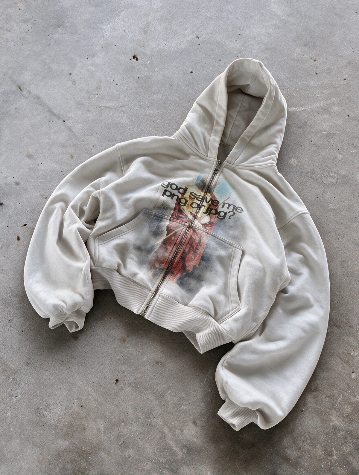 'SAVE ME' HEAVYWEIGHT BOXY ZIPUP HOODIE — White — additional product view