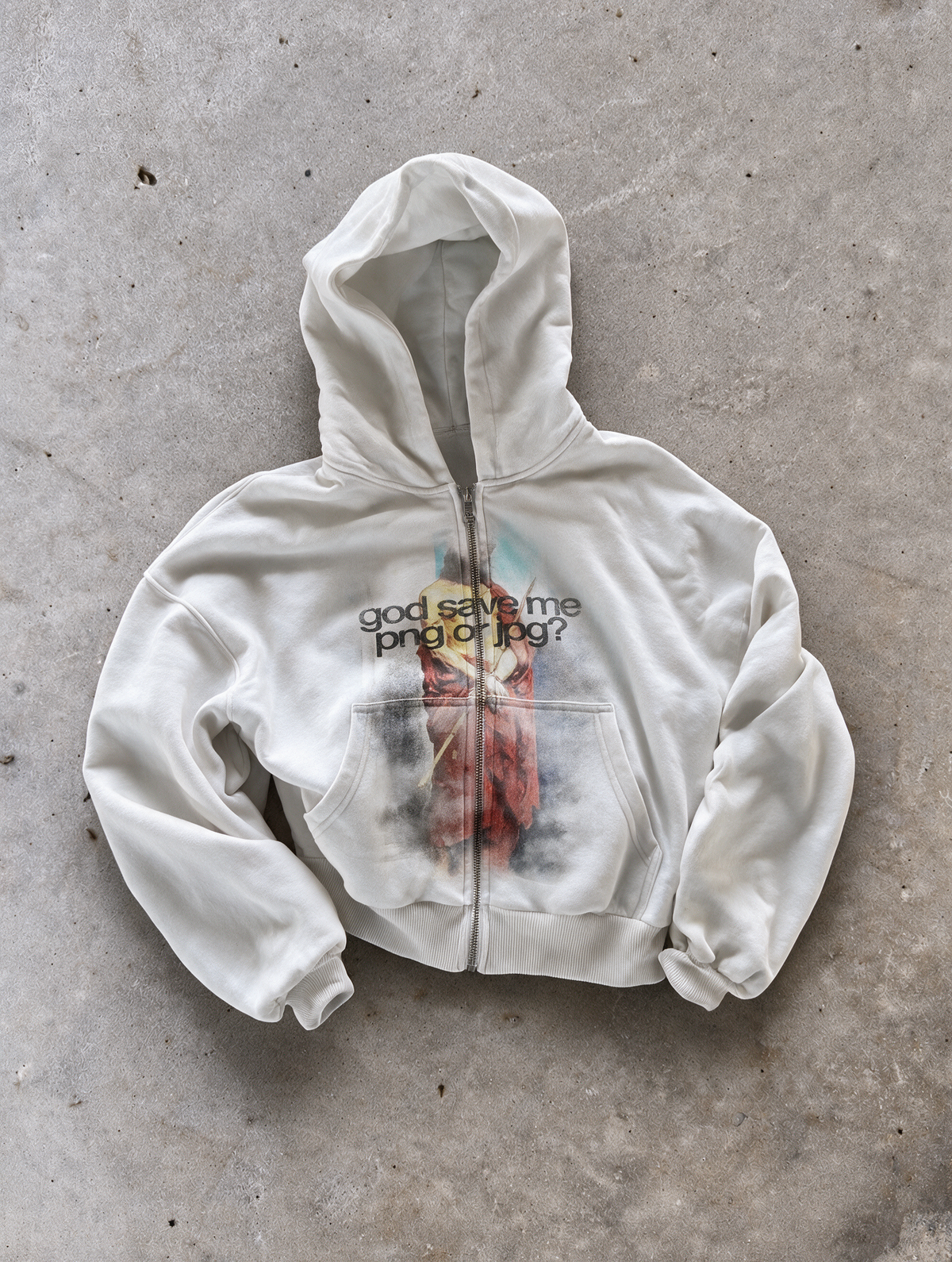 'SAVE ME' HEAVYWEIGHT BOXY ZIPUP HOODIE — White — additional product view