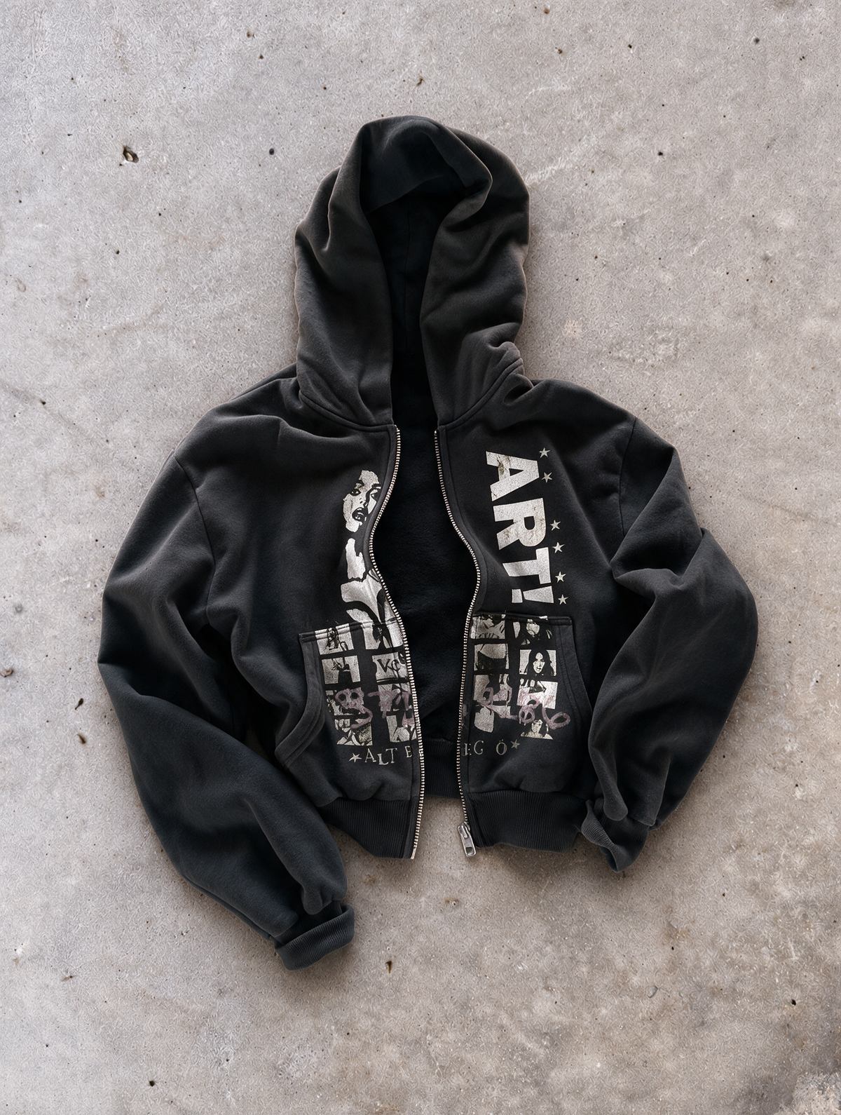 'ART!' HEAVYWEIGHT BOXY ZIPUP HOODIE — Black — additional product view