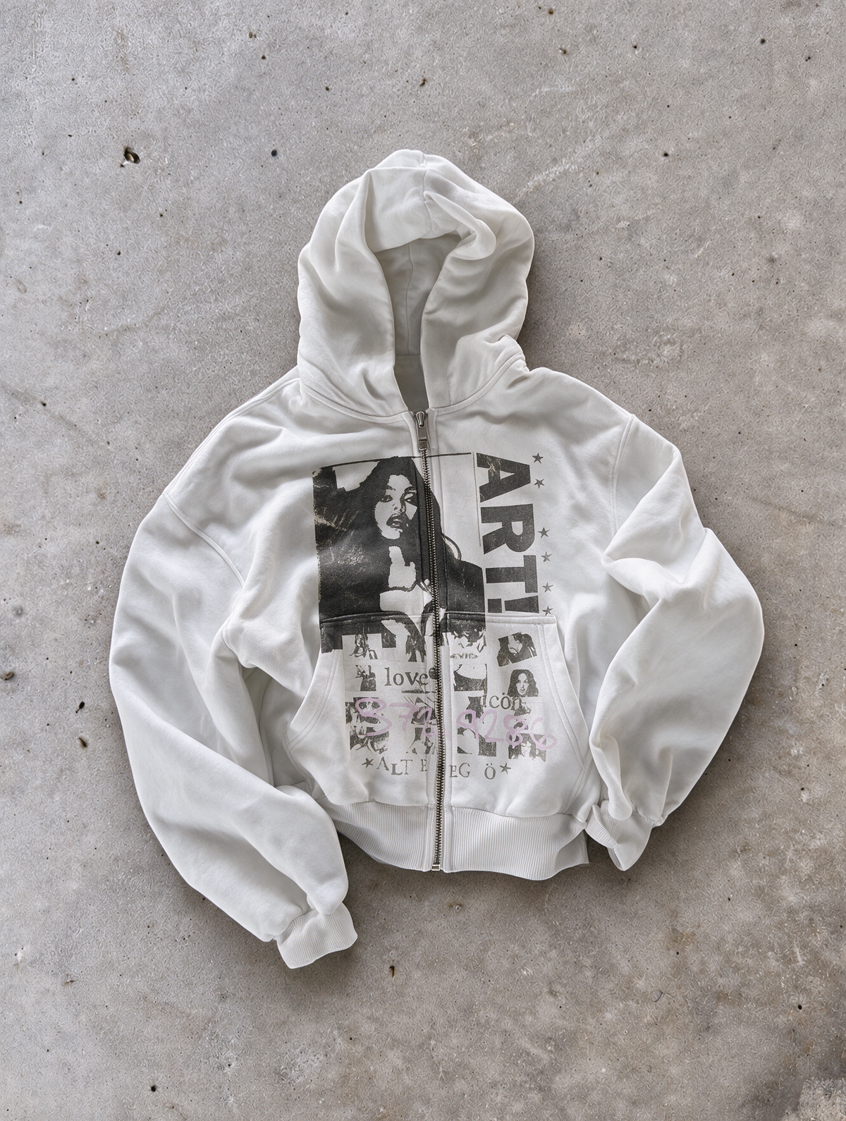 'ART!' HEAVYWEIGHT BOXY ZIPUP HOODIE — White — additional product view