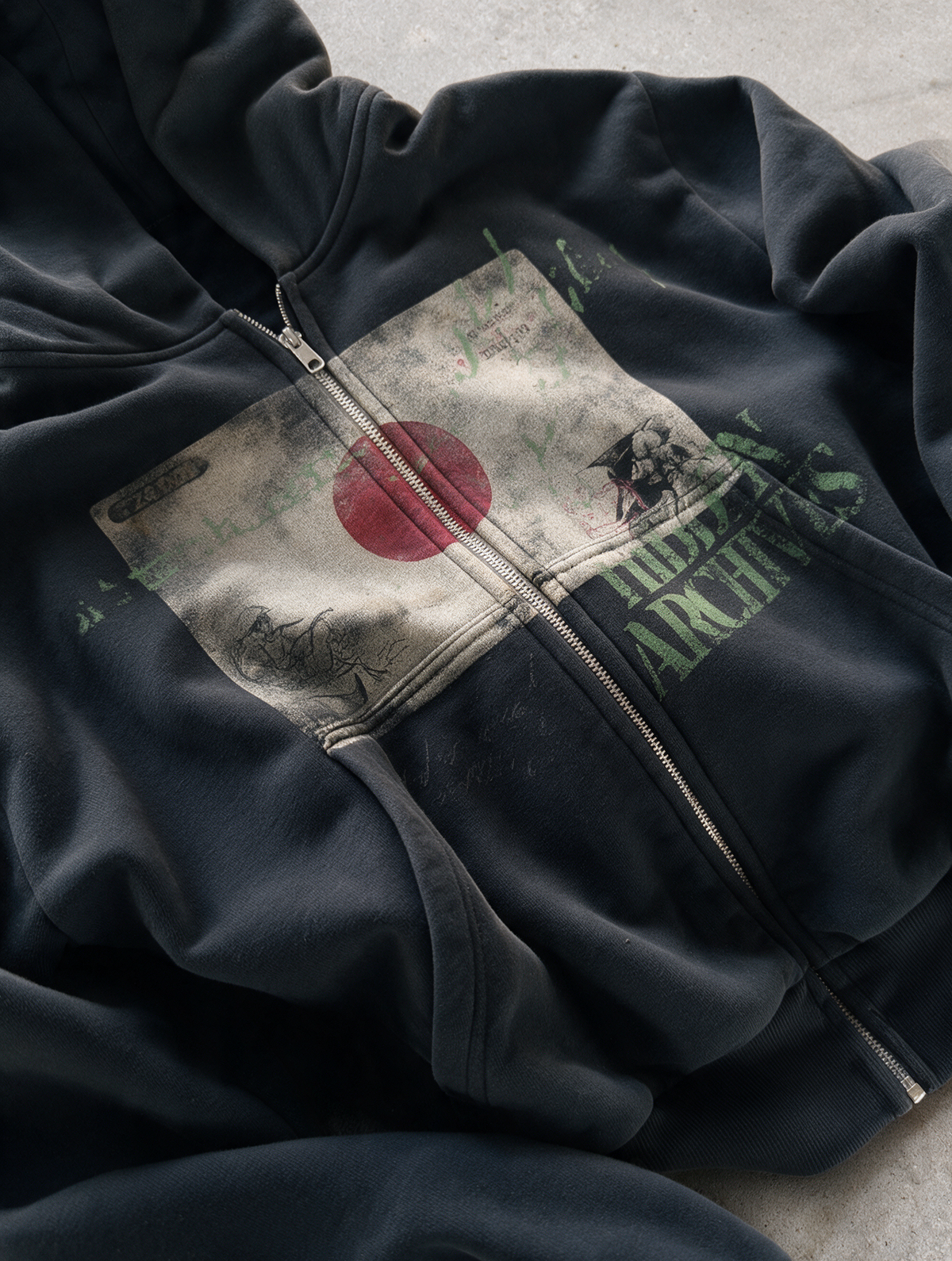 'JAPAN' HEAVYWEIGHT BOXY ZIPUP HOODIE — Black — additional product view