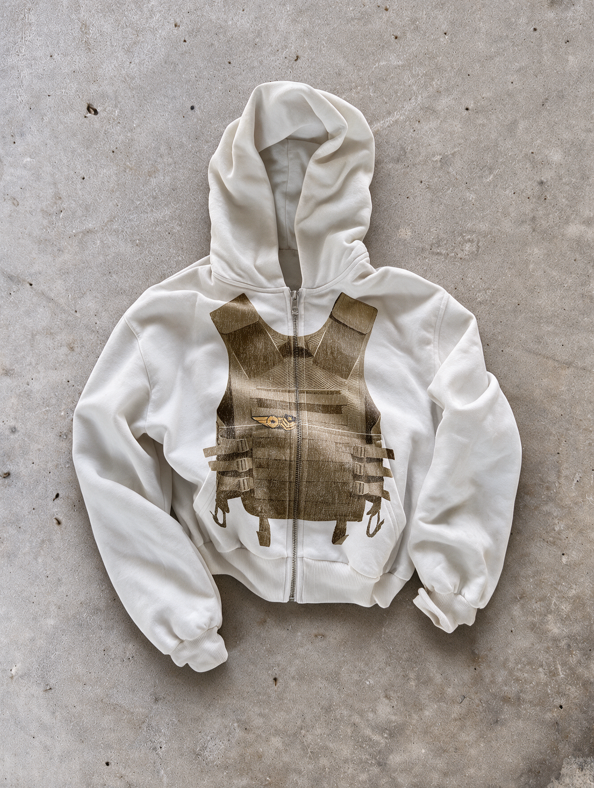 'LOST ARCHIVES' HEAVYWEIGHT BOXY ZIPUP HOODIE — White — additional product view