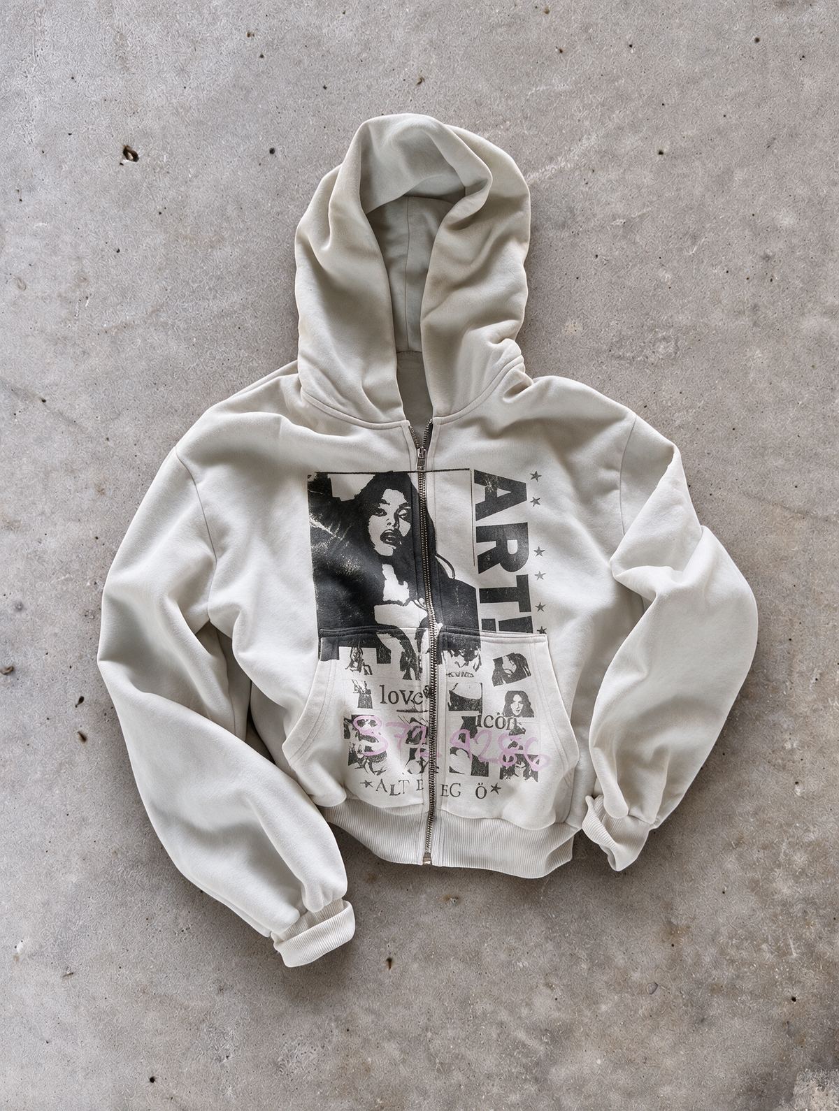'ART!' HEAVYWEIGHT BOXY ZIPUP HOODIE — White — additional product view