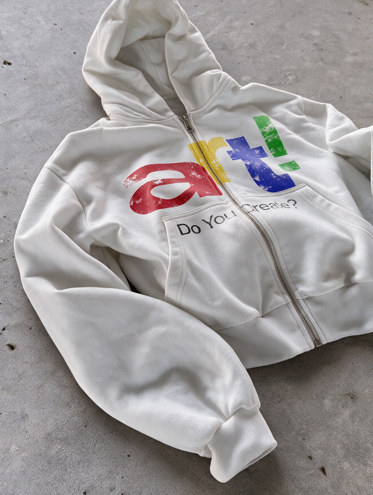 'DO YOU CREATE?' HEAVYWEIGHT BOXY ZIPUP HOODIE — White — additional product view