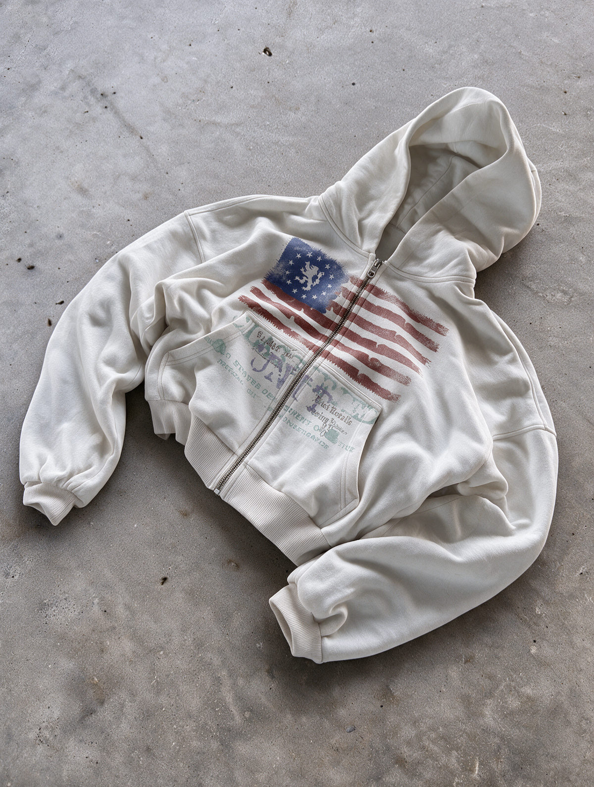 'CLASSIFIED' HEAVYWEIGHT BOXY ZIPUP HOODIE — White — additional product view