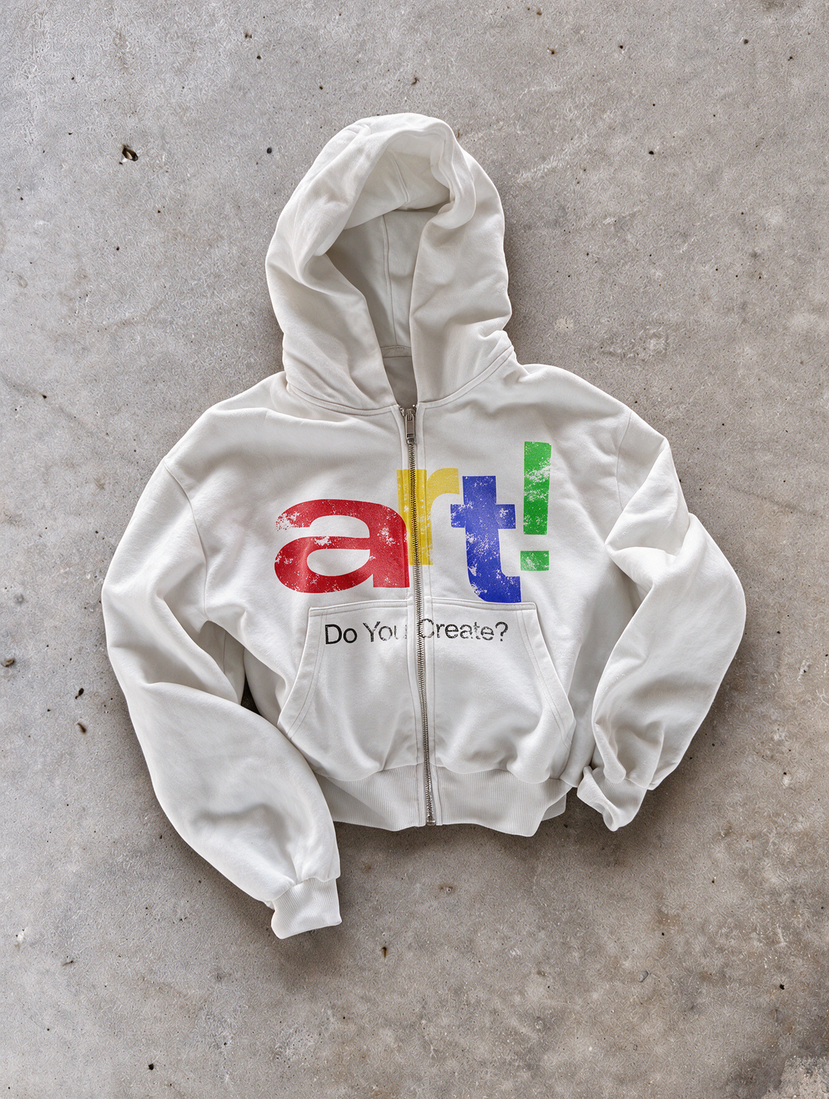 'DO YOU CREATE?' HEAVYWEIGHT BOXY ZIPUP HOODIE — White — additional product view