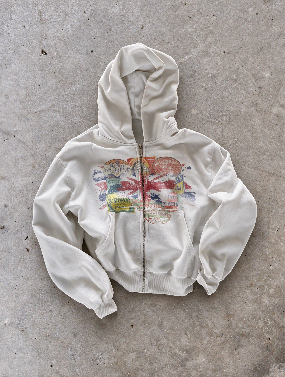'STAMPS' HEAVYWEIGHT BOXY ZIPUP HOODIE — White — additional product view
