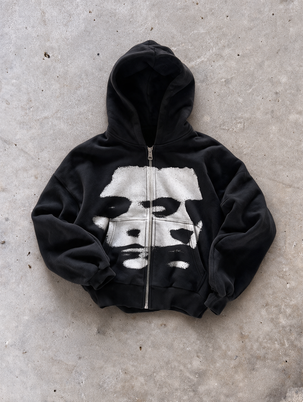 'ALTER-EGO' HEAVYWEIGHT BOXY ZIPUP HOODIE — Black — additional product view