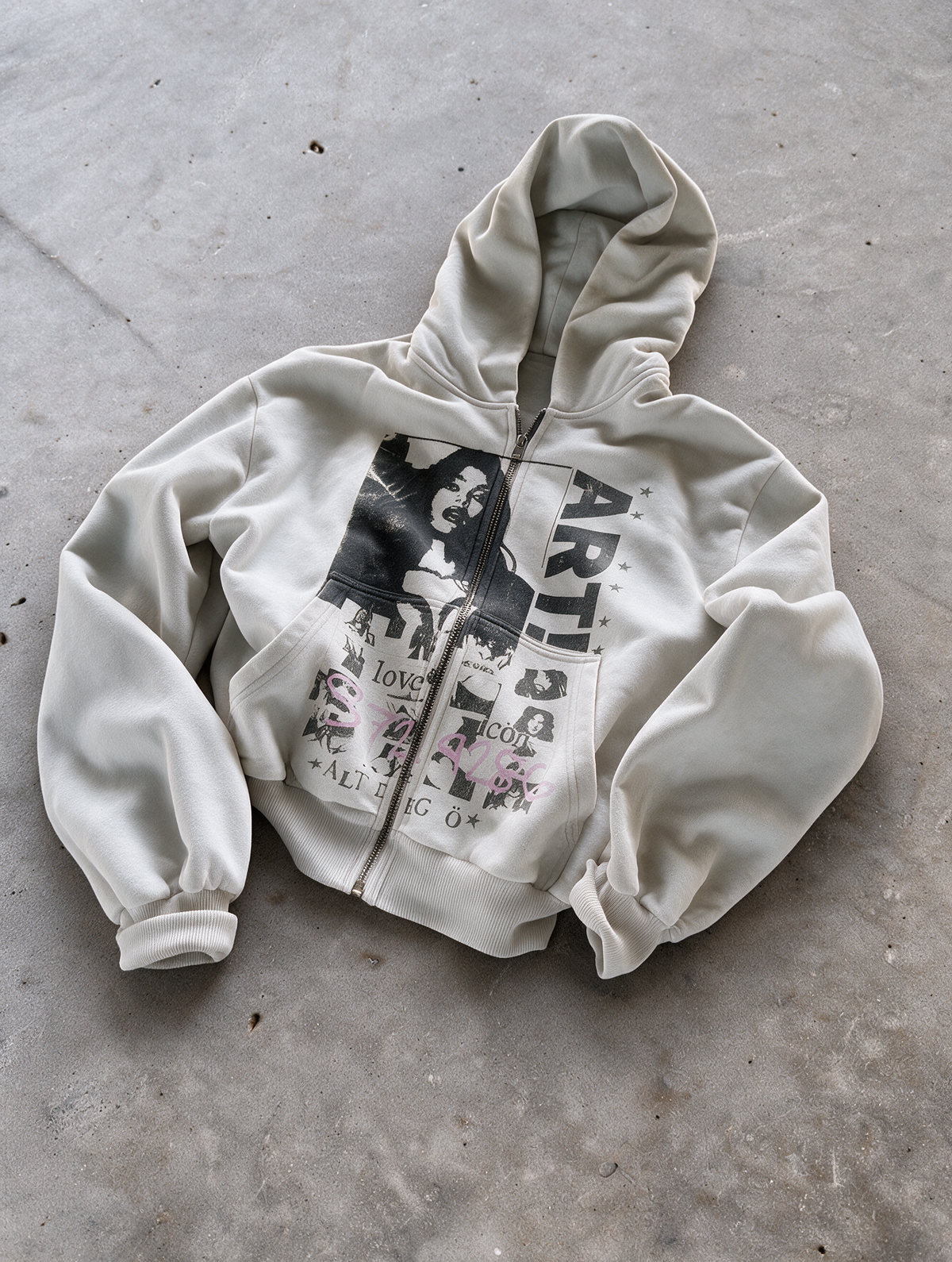 'ART!' HEAVYWEIGHT BOXY ZIPUP HOODIE — White — additional product view