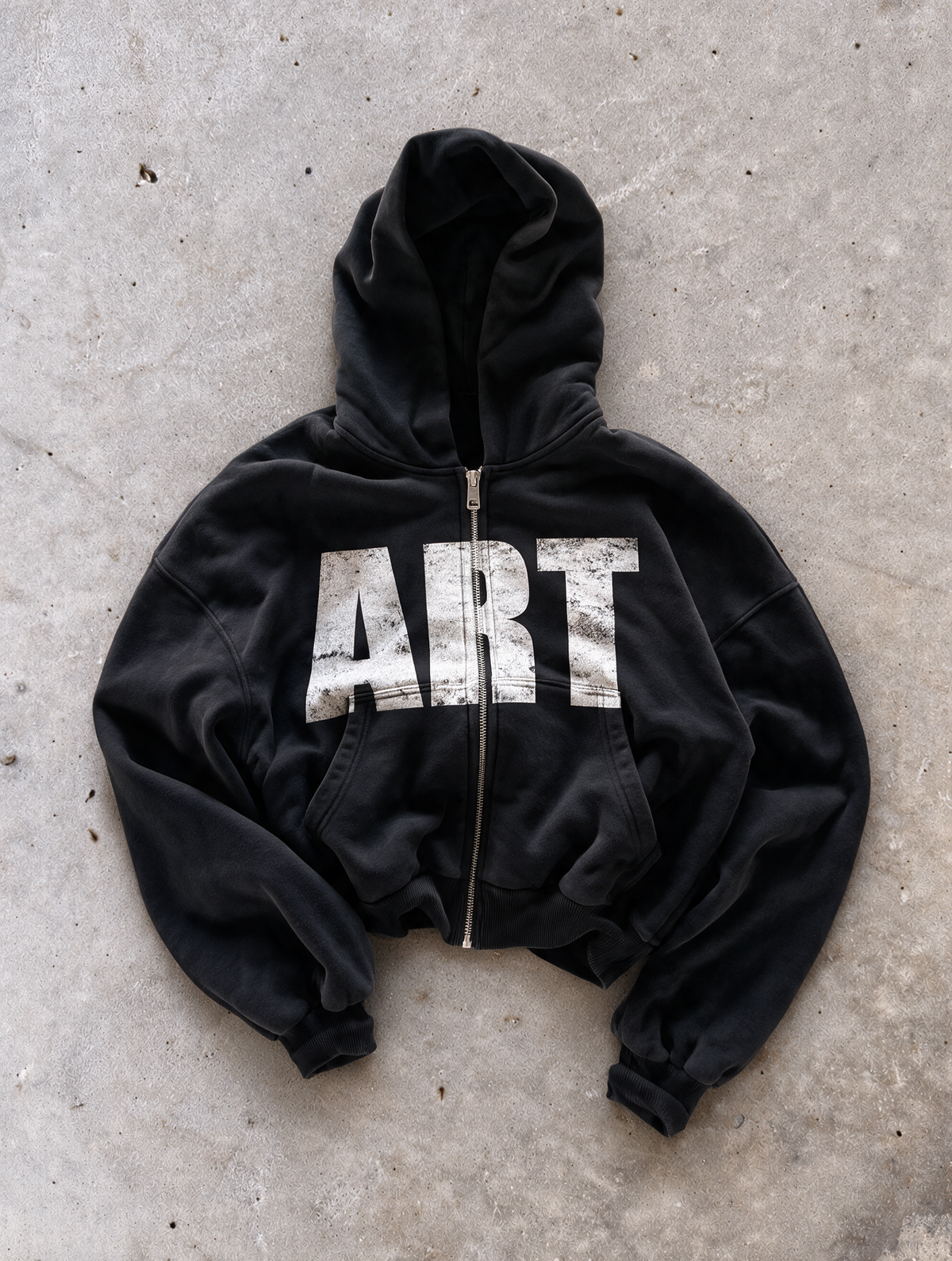 'ART' HEAVYWEIGHT BOXY ZIPUP HOODIE — Black — additional product view