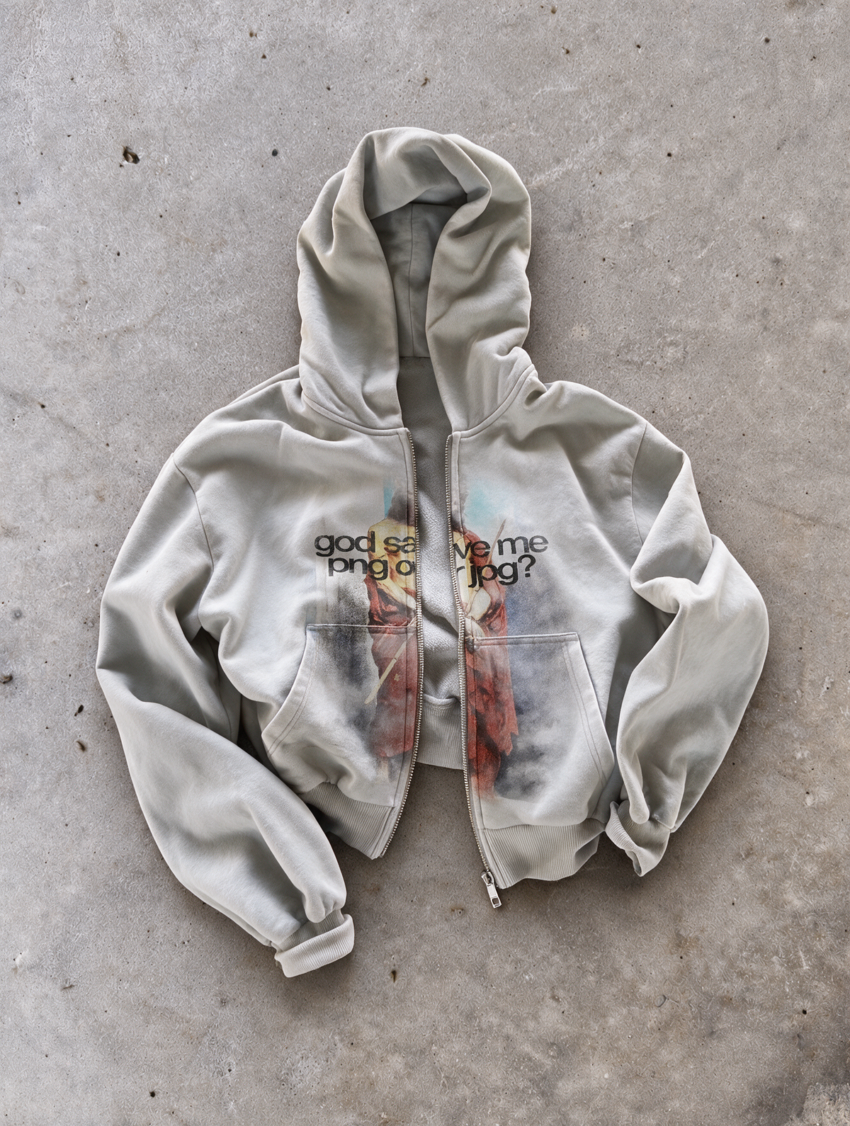 'SAVE ME' HEAVYWEIGHT BOXY ZIPUP HOODIE — White — additional product view