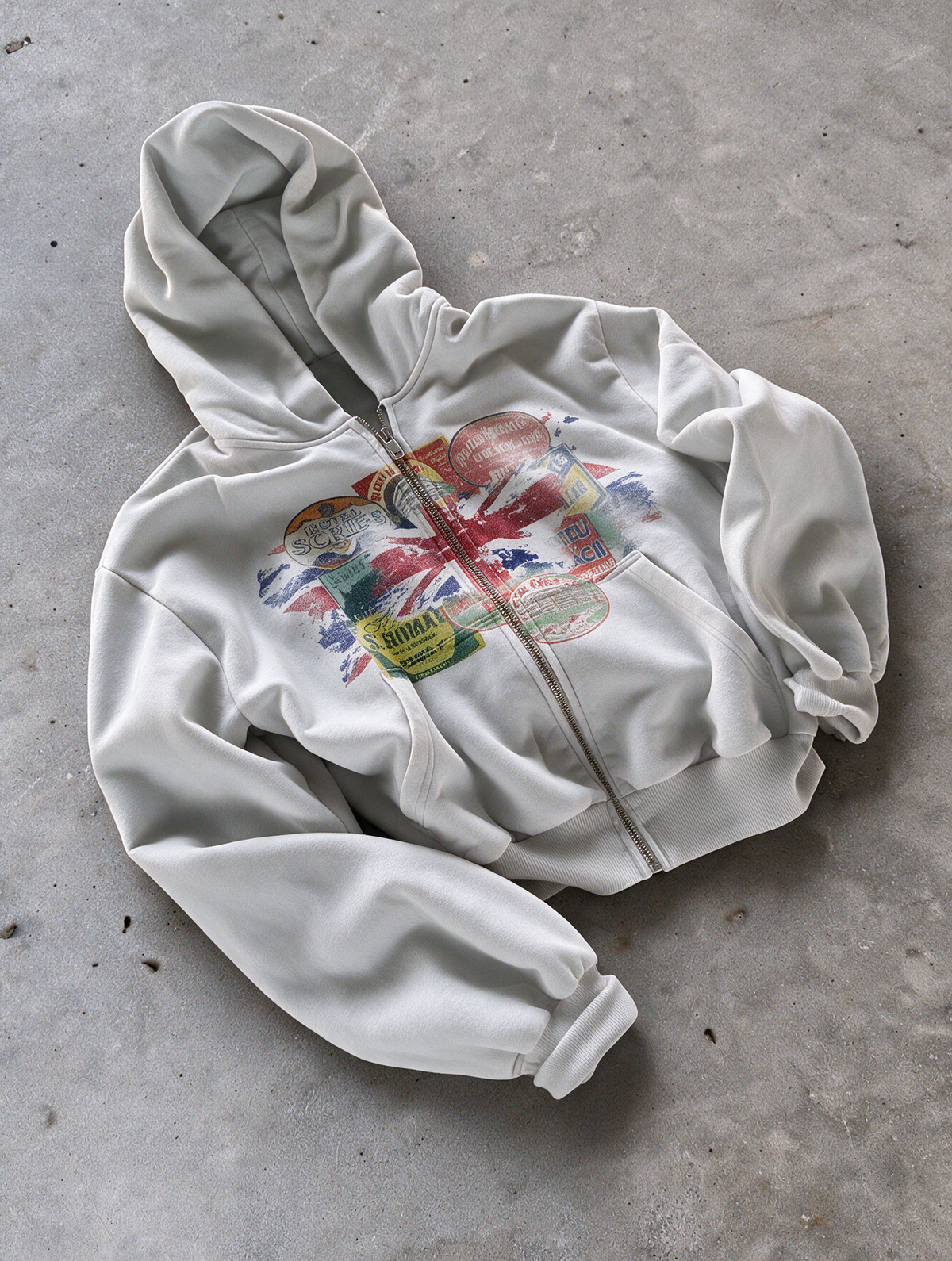 'STAMPS' HEAVYWEIGHT BOXY ZIPUP HOODIE — White — additional product view