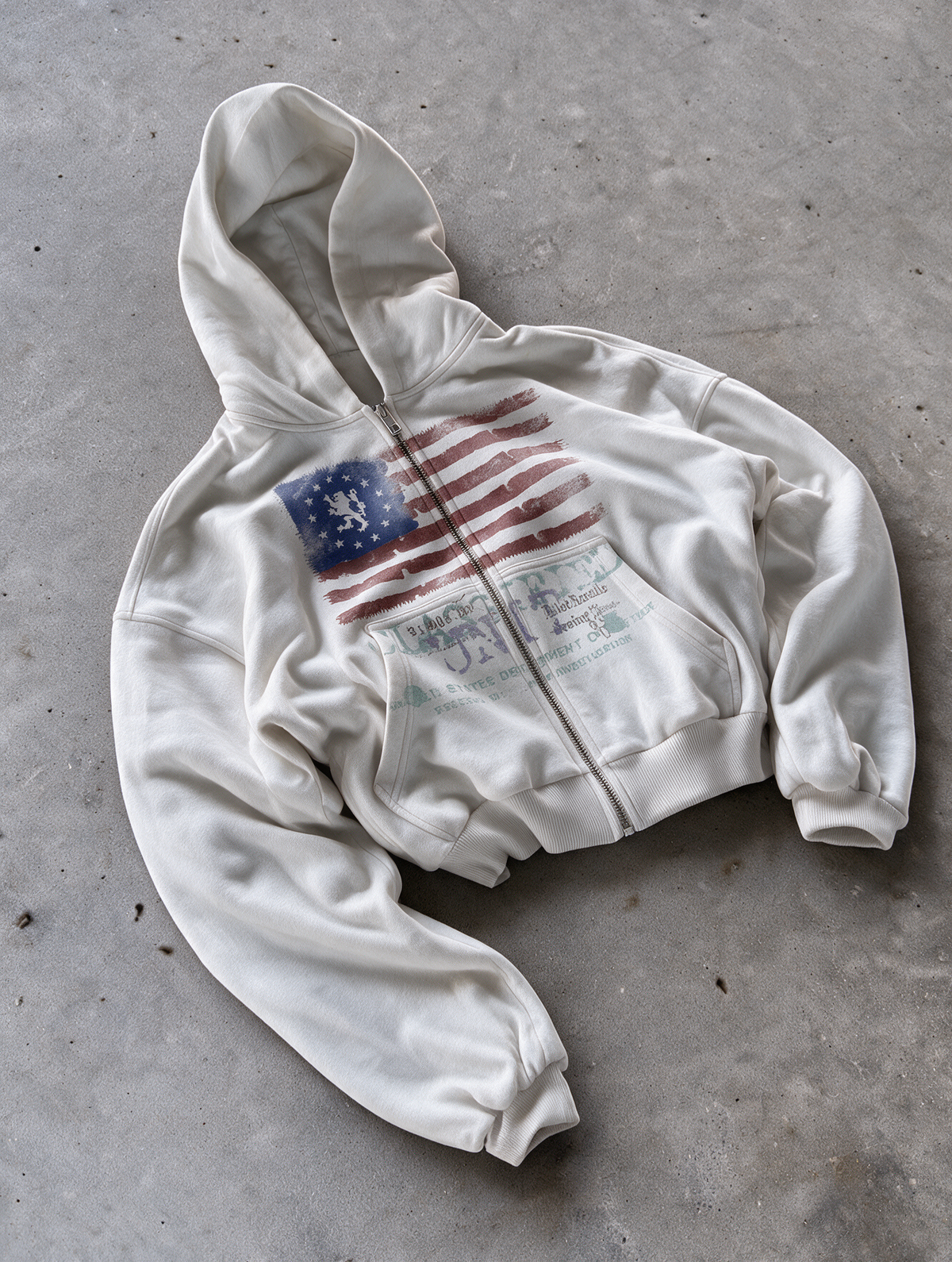 'CLASSIFIED' HEAVYWEIGHT BOXY ZIPUP HOODIE — White — additional product view