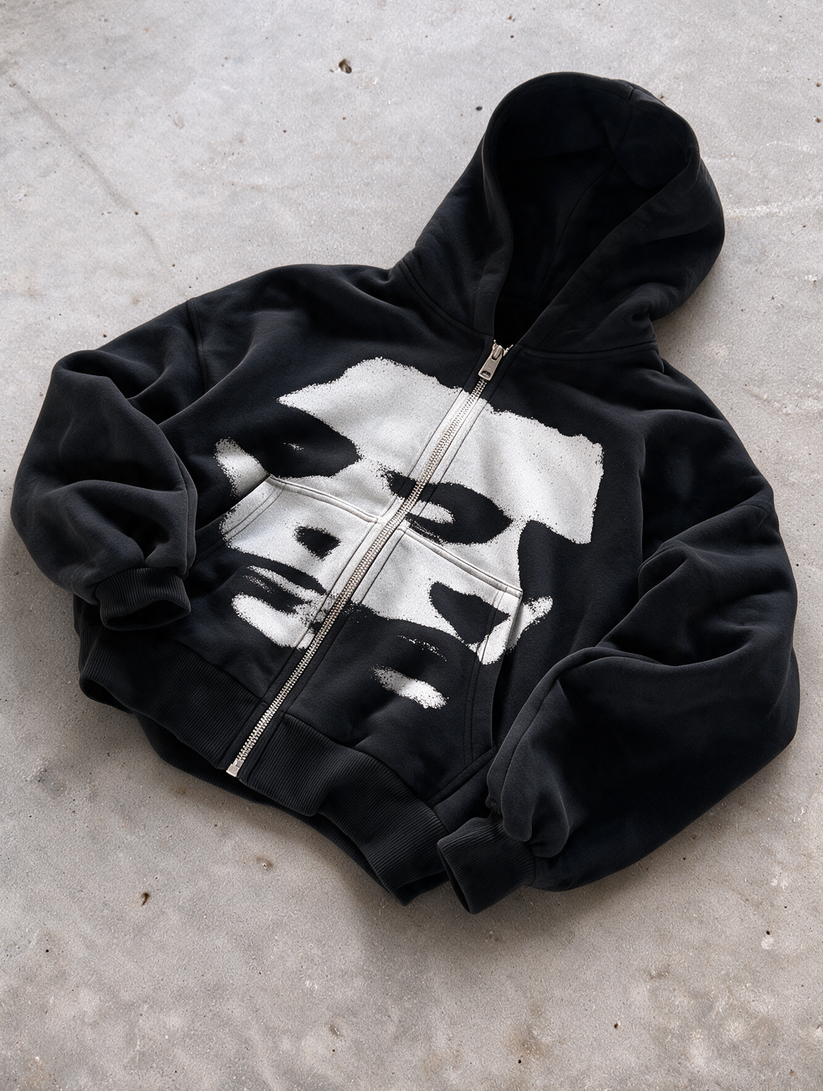 'ALTER-EGO' HEAVYWEIGHT BOXY ZIPUP HOODIE — Black — additional product view