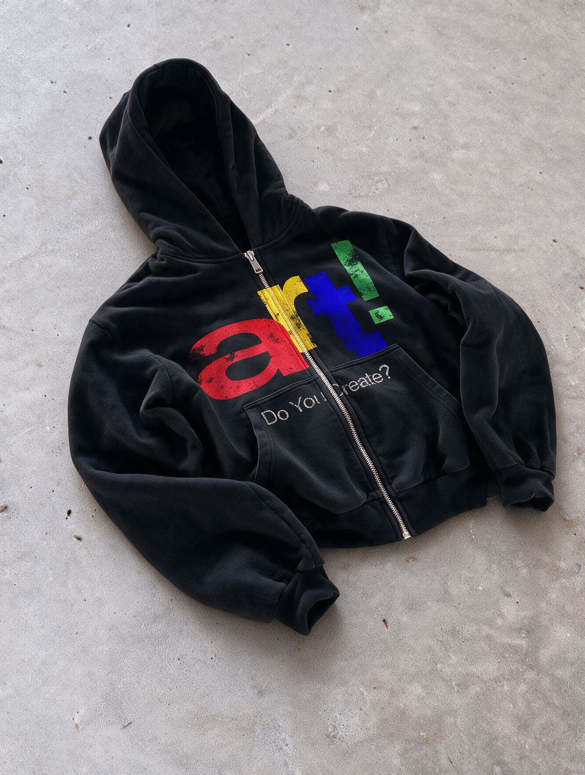 'DO YOU CREATE?' HEAVYWEIGHT BOXY ZIPUP HOODIE — Black — additional product view