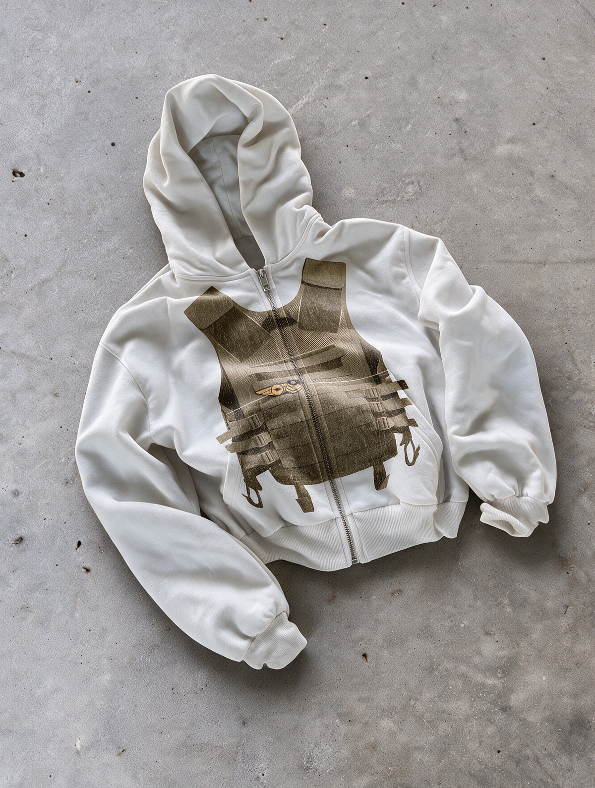 'LOST ARCHIVES' HEAVYWEIGHT BOXY ZIPUP HOODIE — White — additional product view