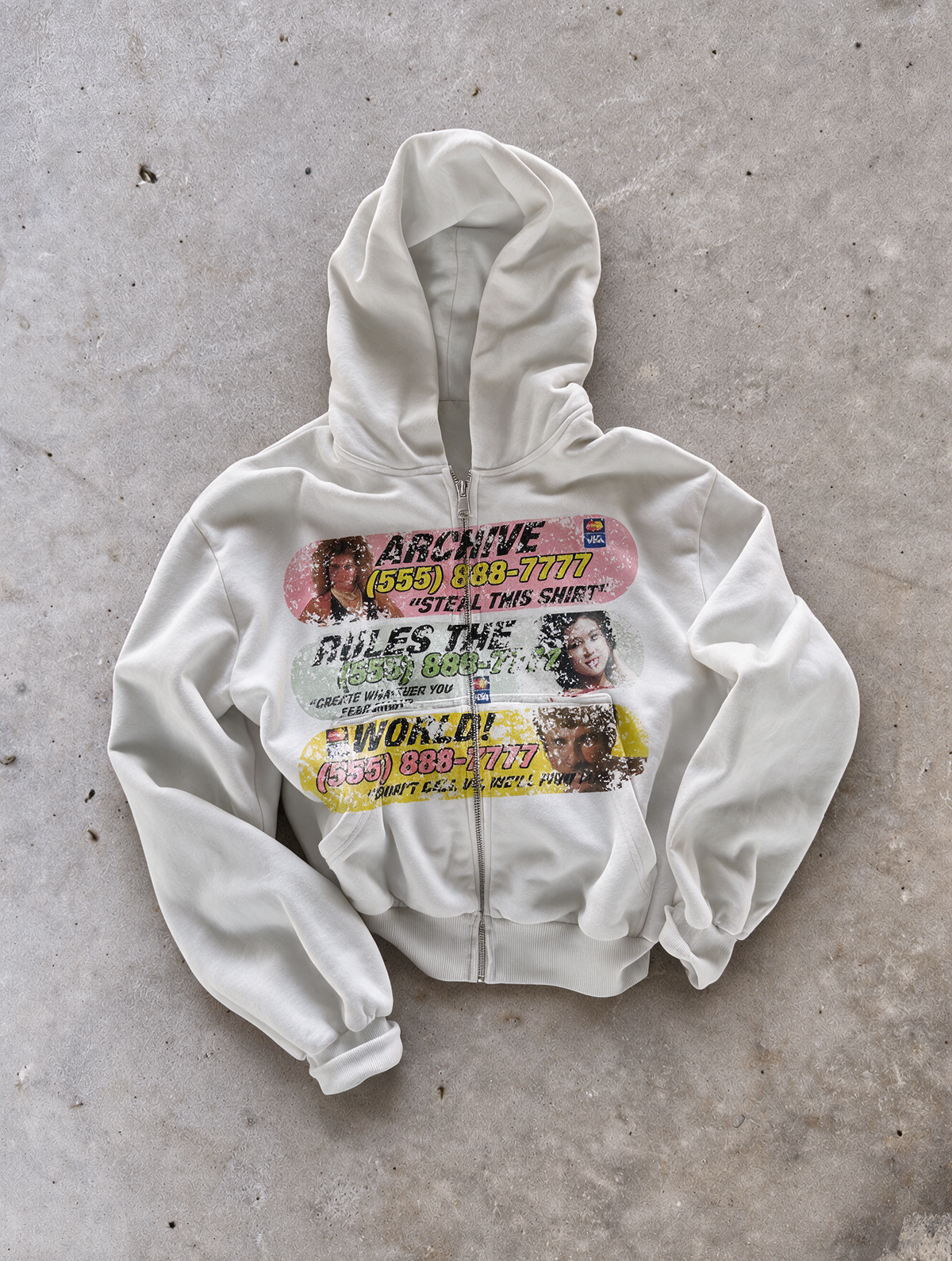 'HOTLINE' HEAVYWEIGHT BOXY ZIPUP HOODIE — White — additional product view