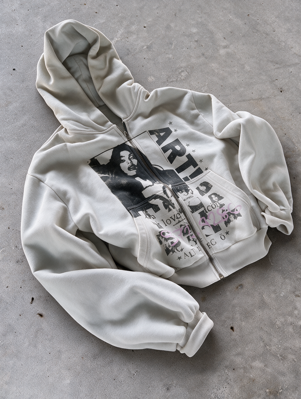 'ART!' HEAVYWEIGHT BOXY ZIPUP HOODIE — White — additional product view