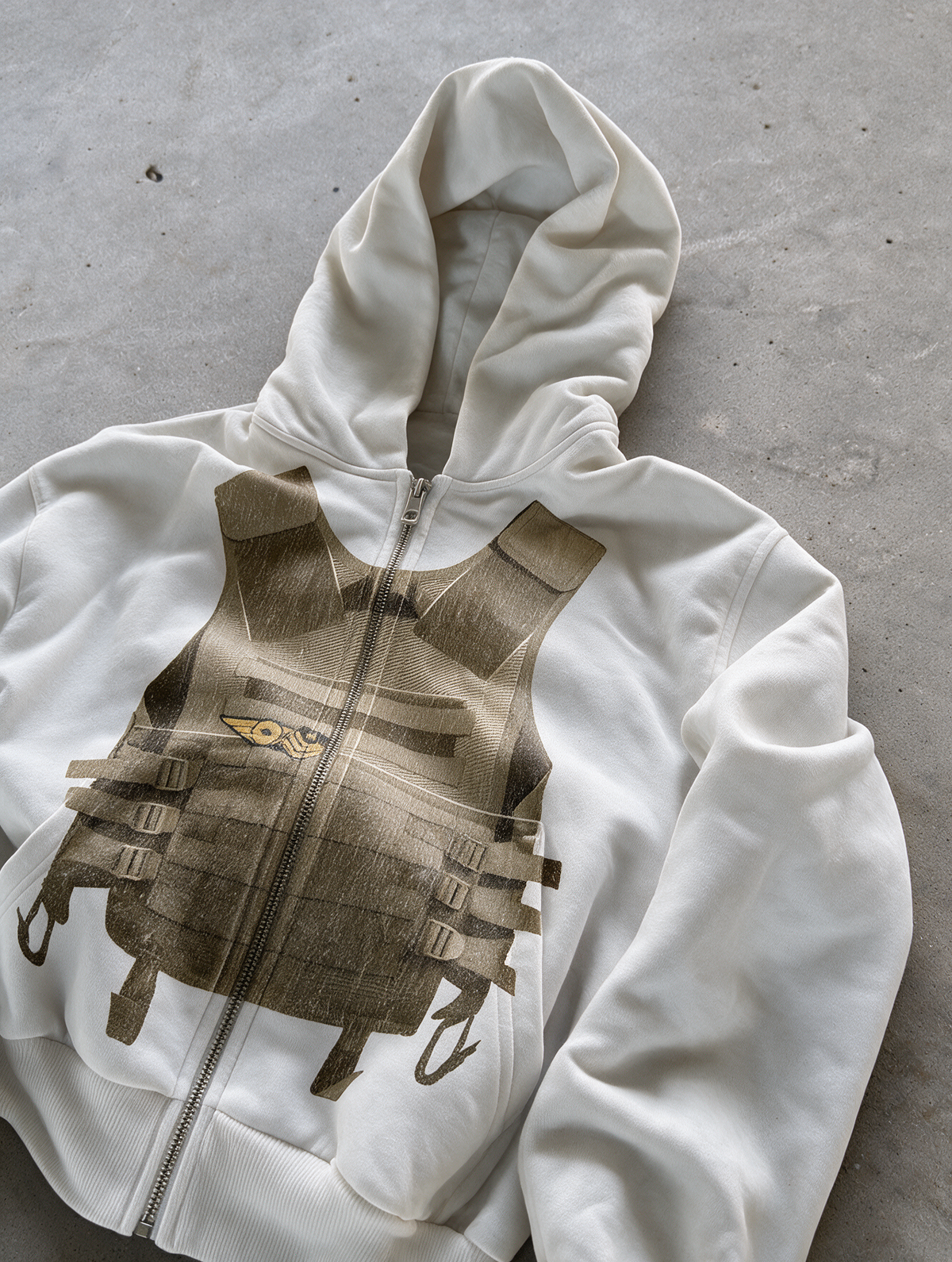 'LOST ARCHIVES' HEAVYWEIGHT BOXY ZIPUP HOODIE — White — additional product view