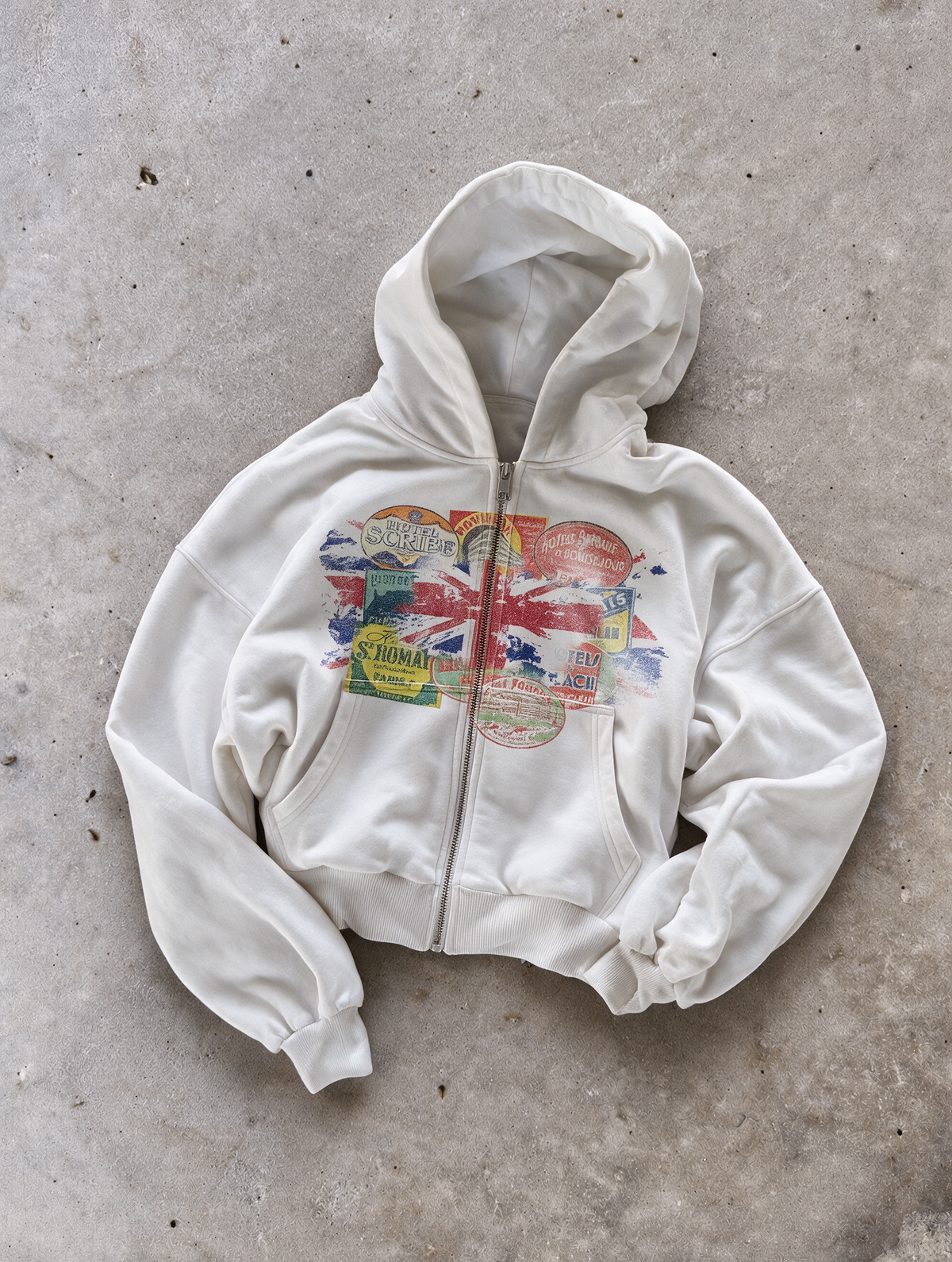 'STAMPS' HEAVYWEIGHT BOXY ZIPUP HOODIE — White — additional product view