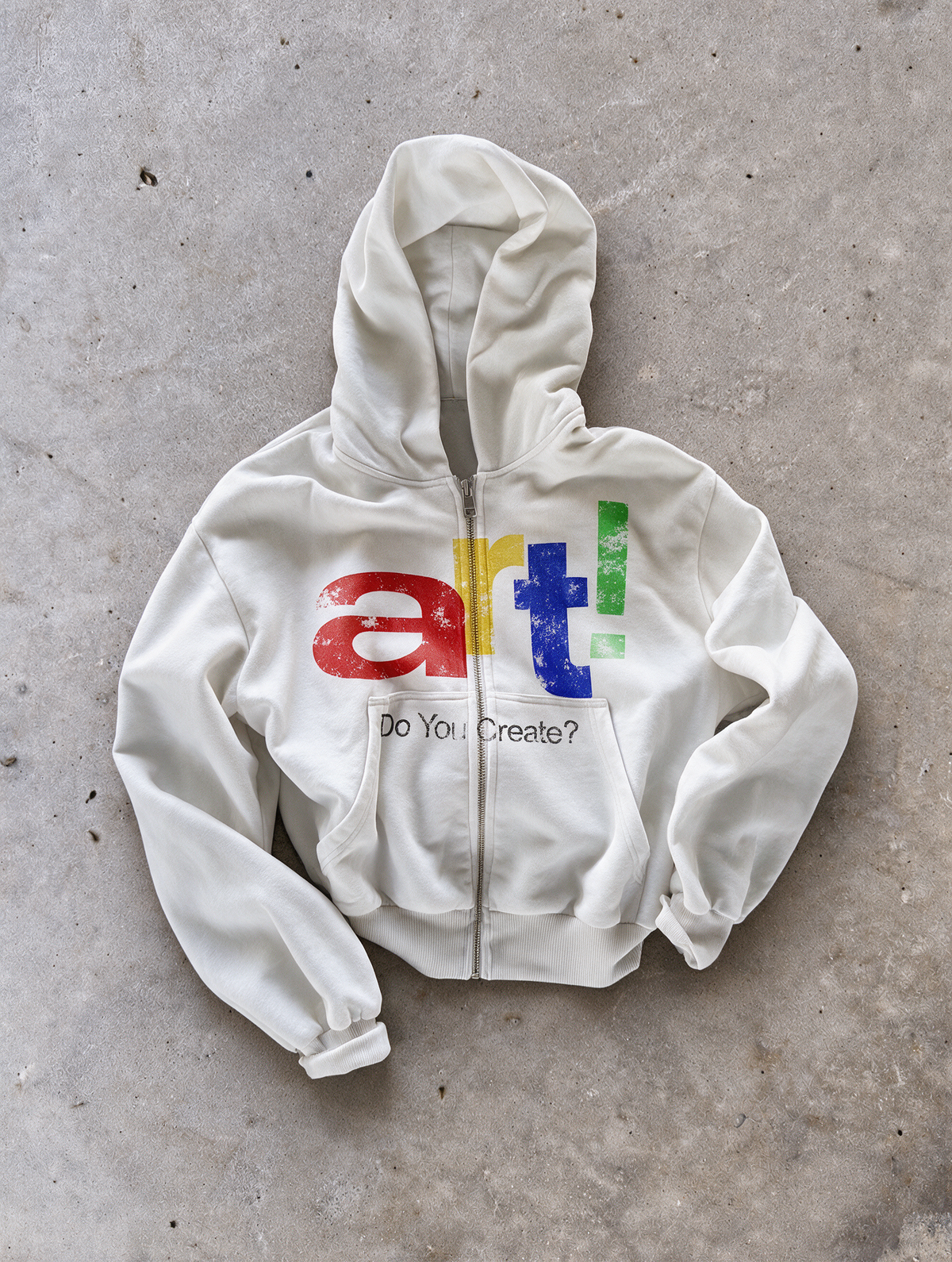 'DO YOU CREATE?' HEAVYWEIGHT BOXY ZIPUP HOODIE — White — additional product view