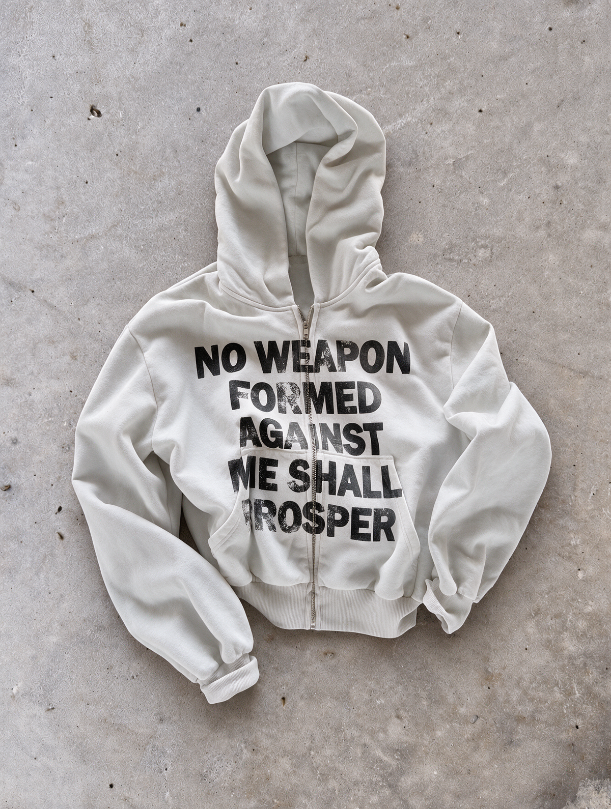 'NO WEAPON FORMED' HEAVYWEIGHT BOXY ZIPUP HOODIE — White — additional product view