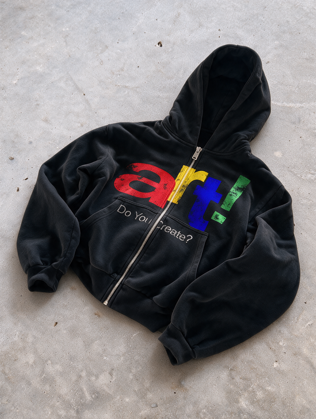 'DO YOU CREATE?' HEAVYWEIGHT BOXY ZIPUP HOODIE — Black — additional product view