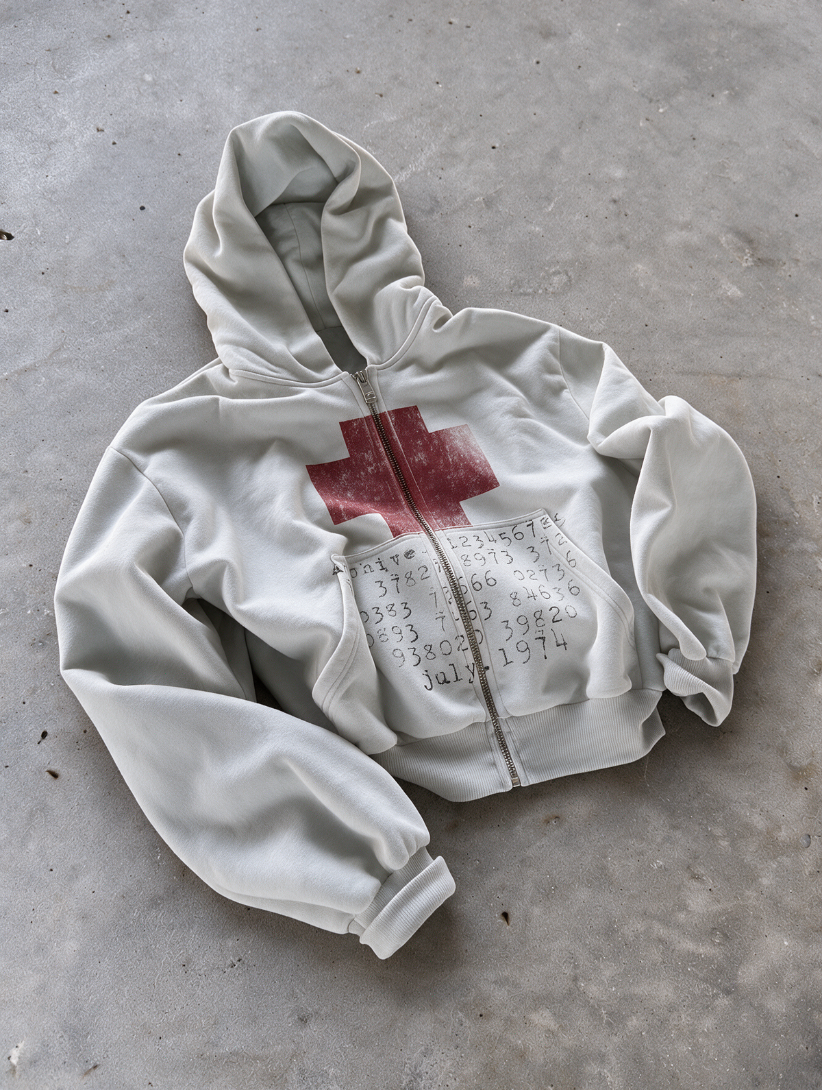 'JULY1974' HEAVYWEIGHT BOXY ZIPUP HOODIE — White — additional product view