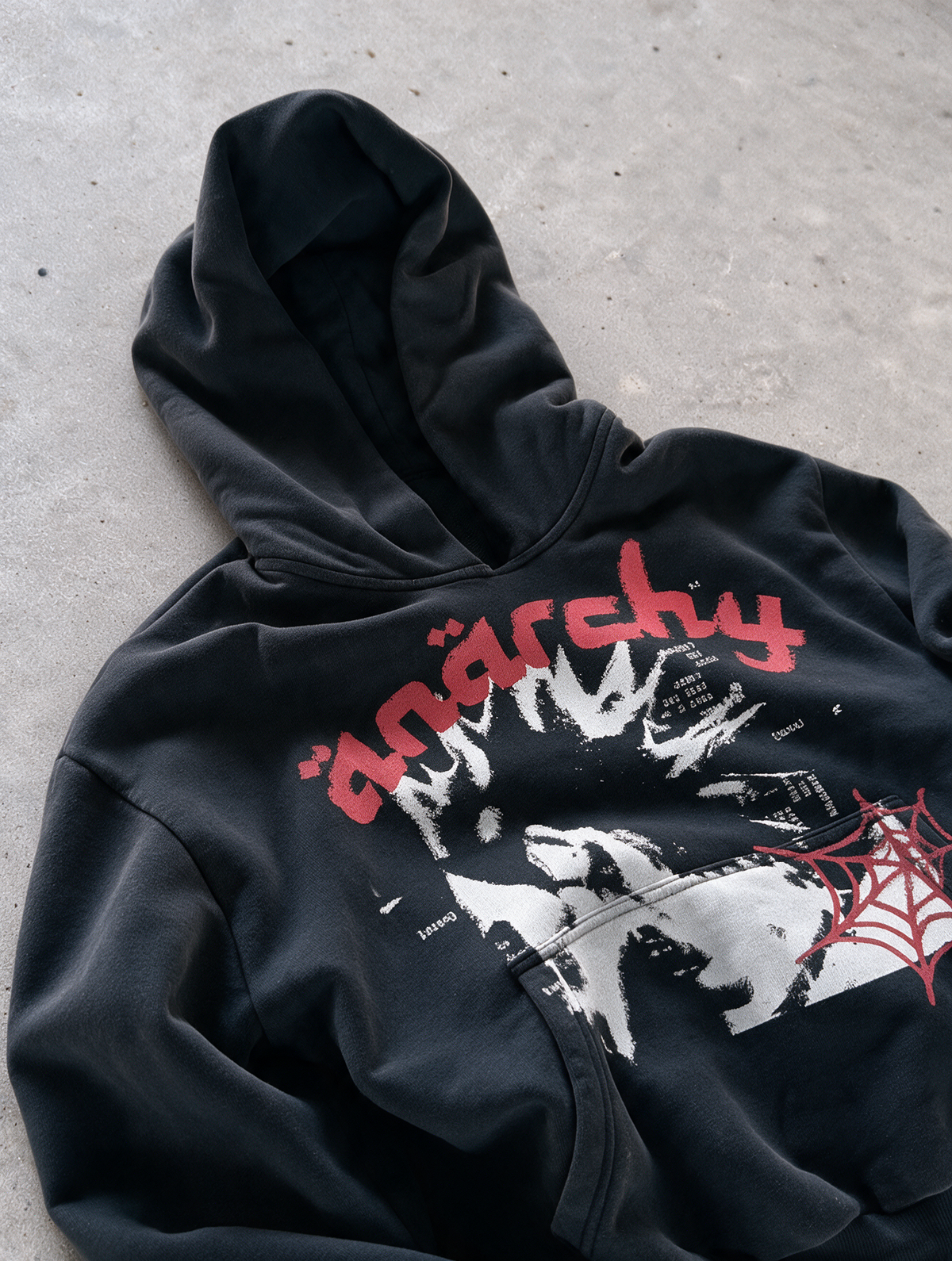 'ANARCHY' 500G HEAVYWEIGHT HOODIE — Black — additional product view
