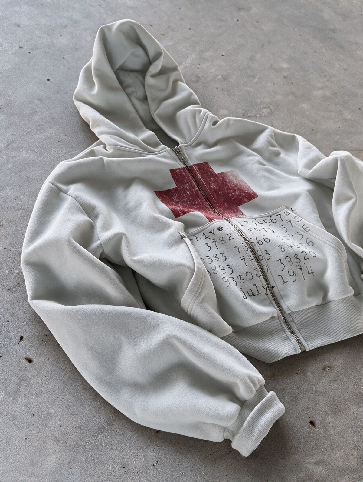 'JULY1974' HEAVYWEIGHT BOXY ZIPUP HOODIE — White — additional product view