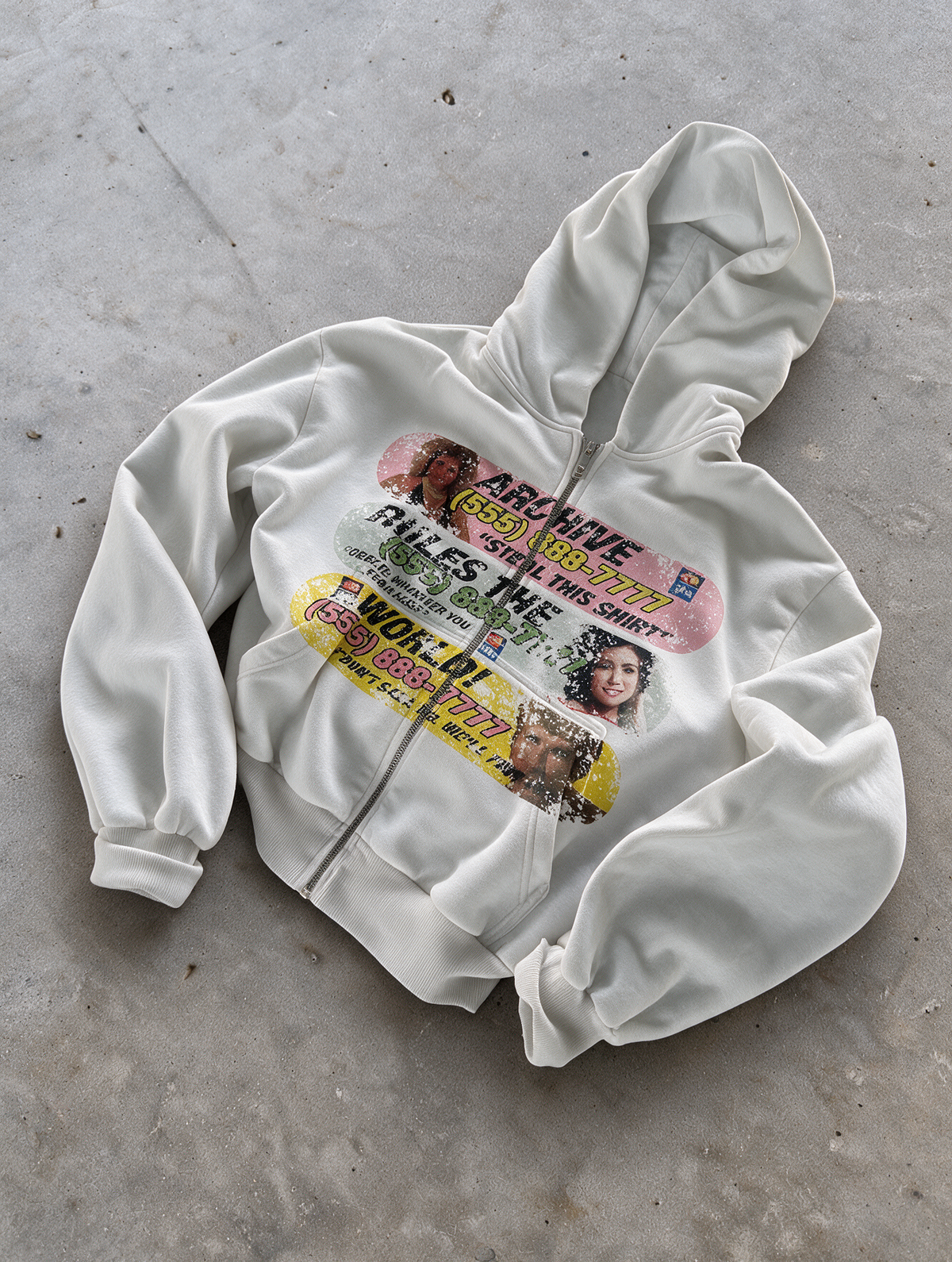 'HOTLINE' HEAVYWEIGHT BOXY ZIPUP HOODIE — White — additional product view