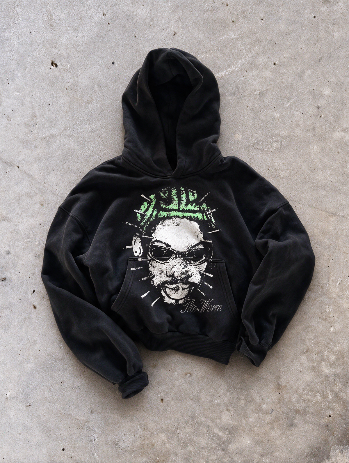 'THE WORM' 500G HEAVYWEIGHT HOODIE — Green — additional product view